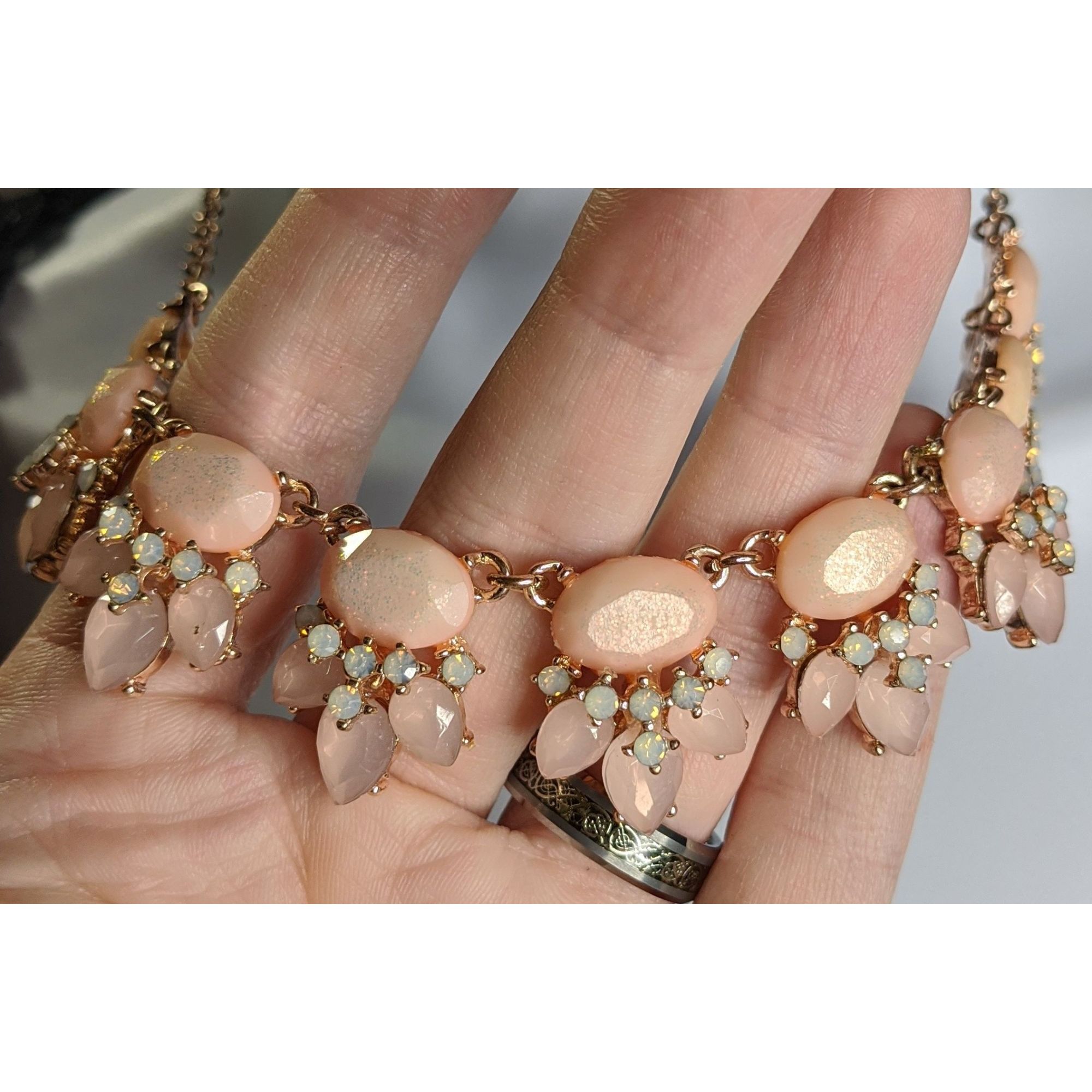 Other Elegant Rose Gold Tone Necklace With Peach & Opal Tone Gems Size ONE SIZE - 5 Thumbnail