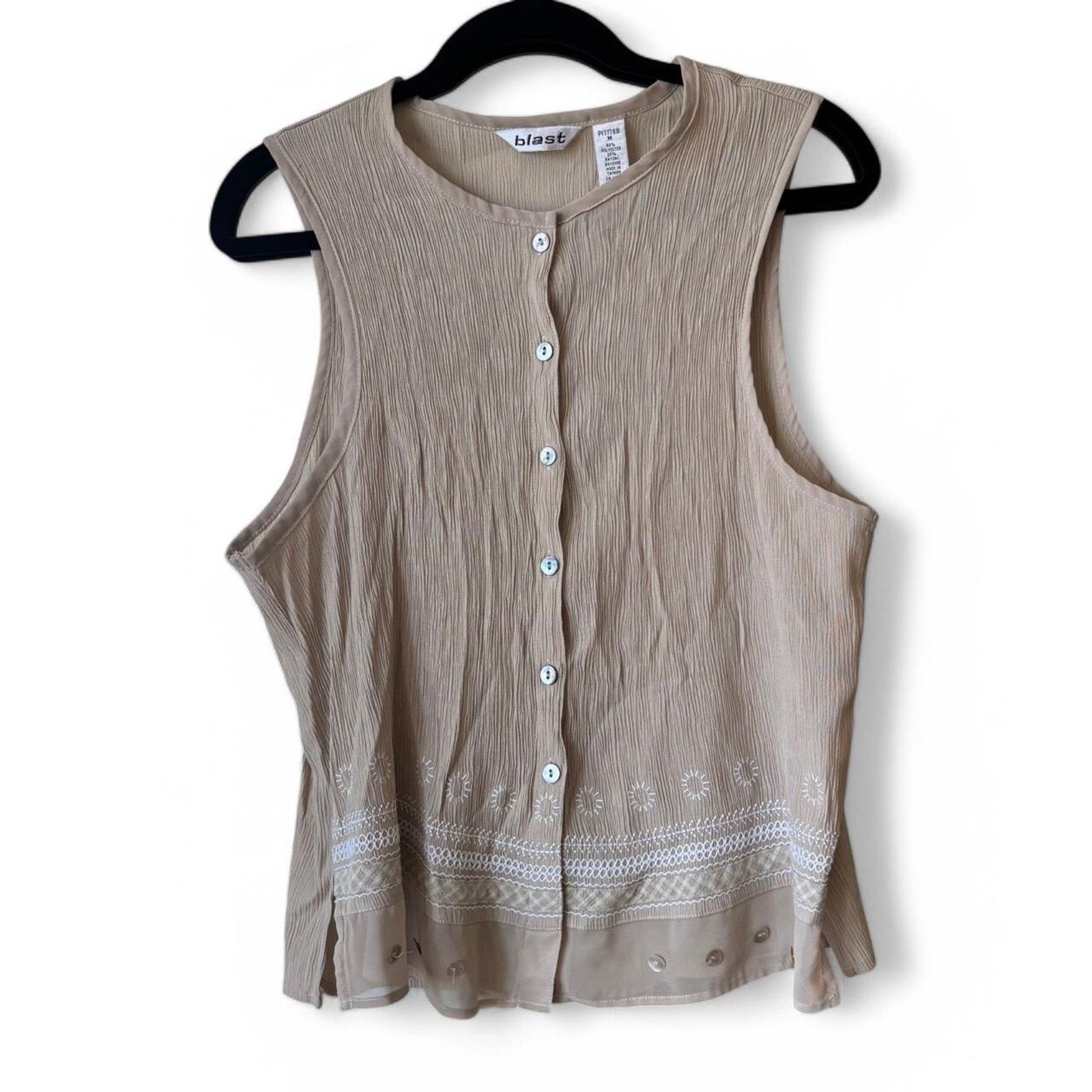 Vintage Vintage Blast Beige Button Down Tank Medium Natural Bohemian Size M / US 6-8 / IT 42-44 - 3 Thumbnail