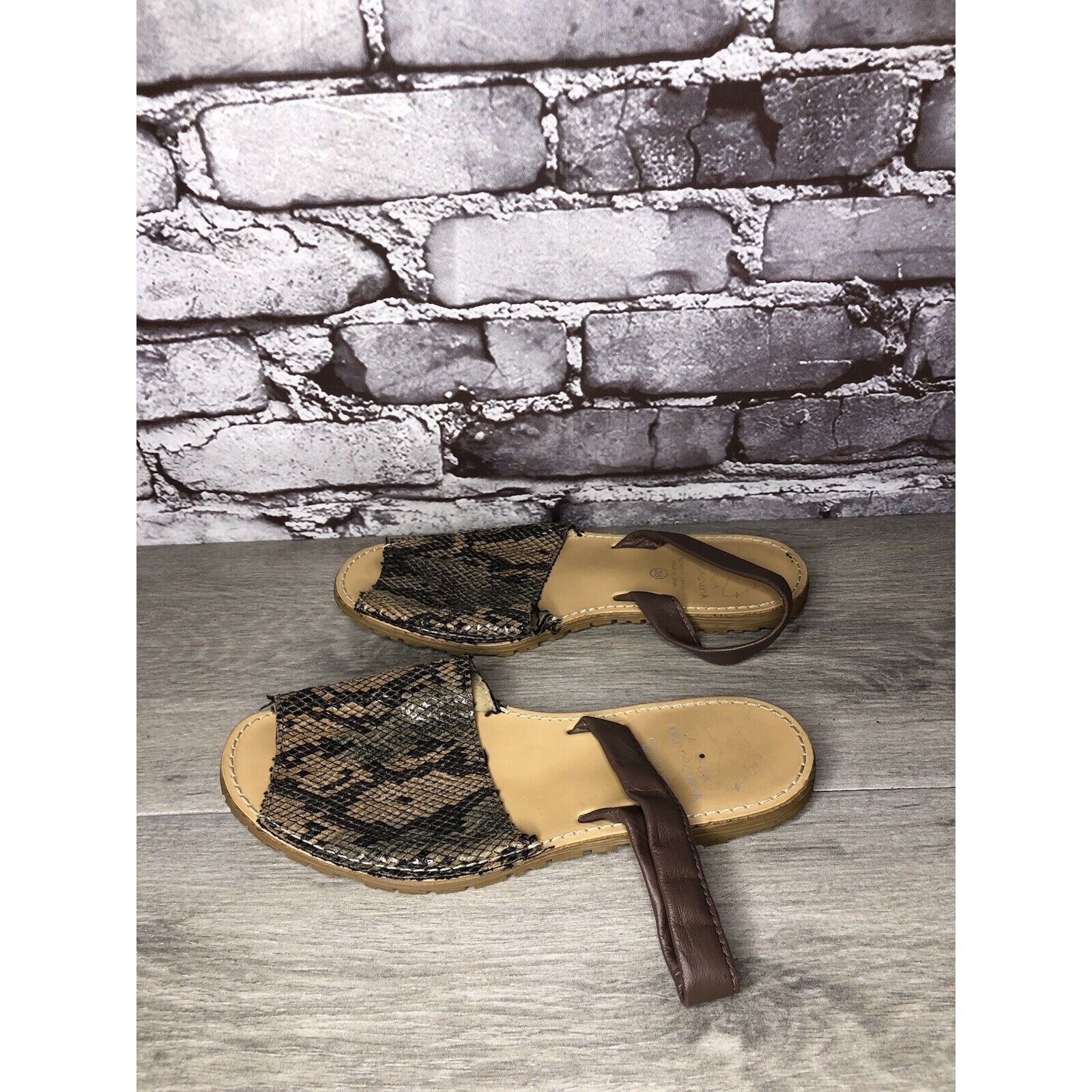 Other AVARCA MENORQUINA Brown Leather Snake Slingback Sandals Wome Size US 7.5 / IT 37.5 - 16 Thumbnail
