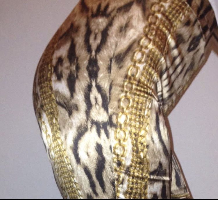 Roberto Cavalli Roberto Cavalli Leopard & Gold Chains Silk Pants Size 25" / US 0 / IT 36 - 3 Thumbnail