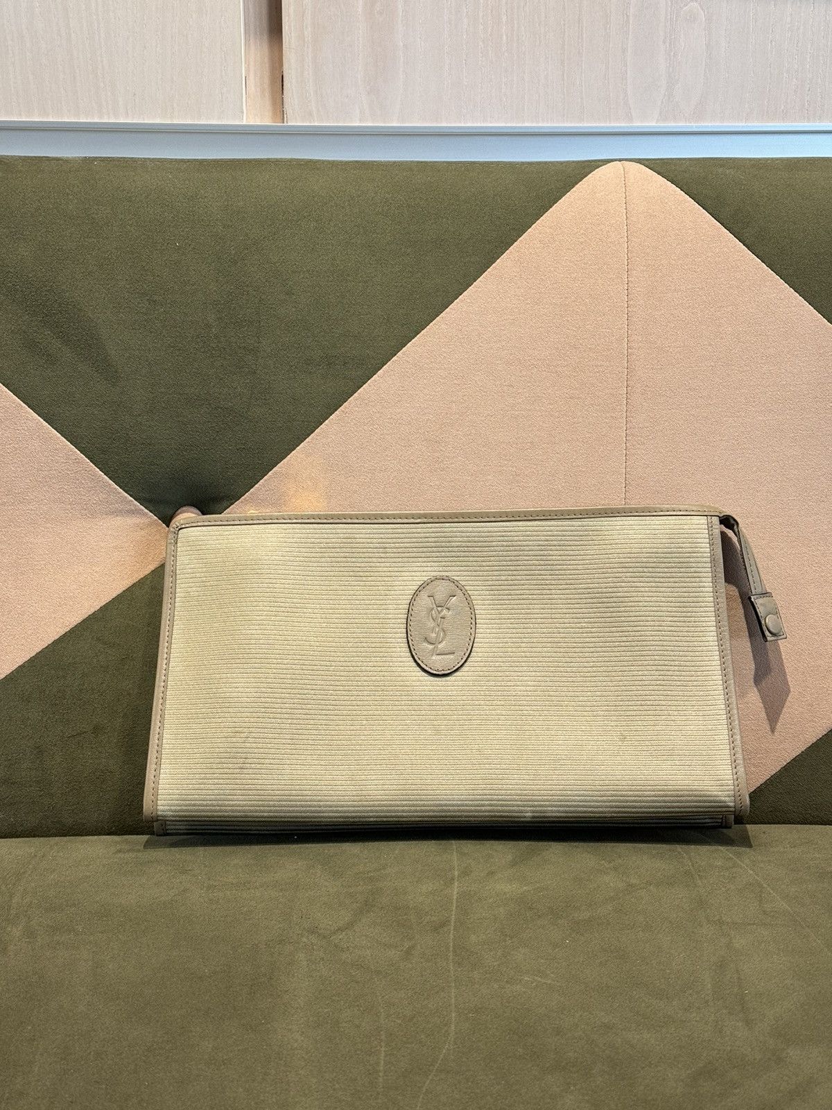 image of Vintage Saint Laurent Clutch in Khaki, Women's