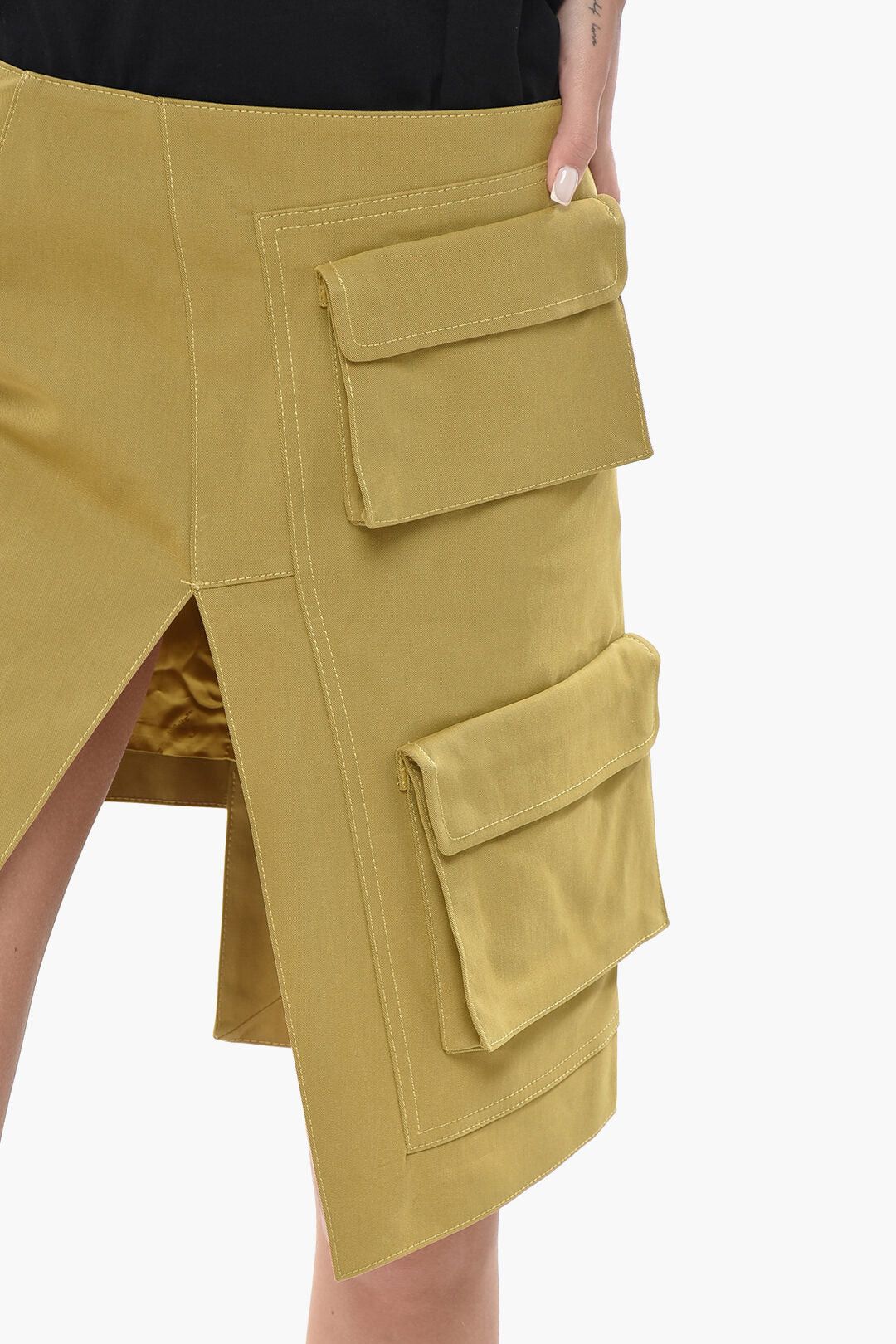 Off-White og1mm0426 Cotton-Blend Cargo Midi Skirt in Yellow Size 28" / US 6 / IT 42 - 3 Thumbnail