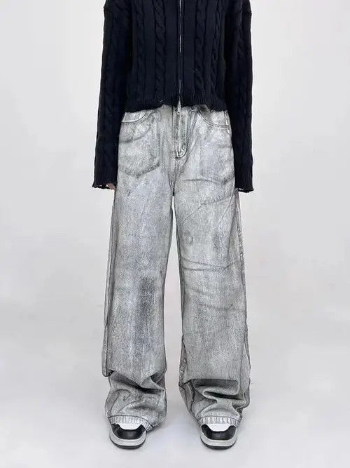 Jean High street tie-dye washed dirty white baggy jeans Size US 31 - 4 Thumbnail