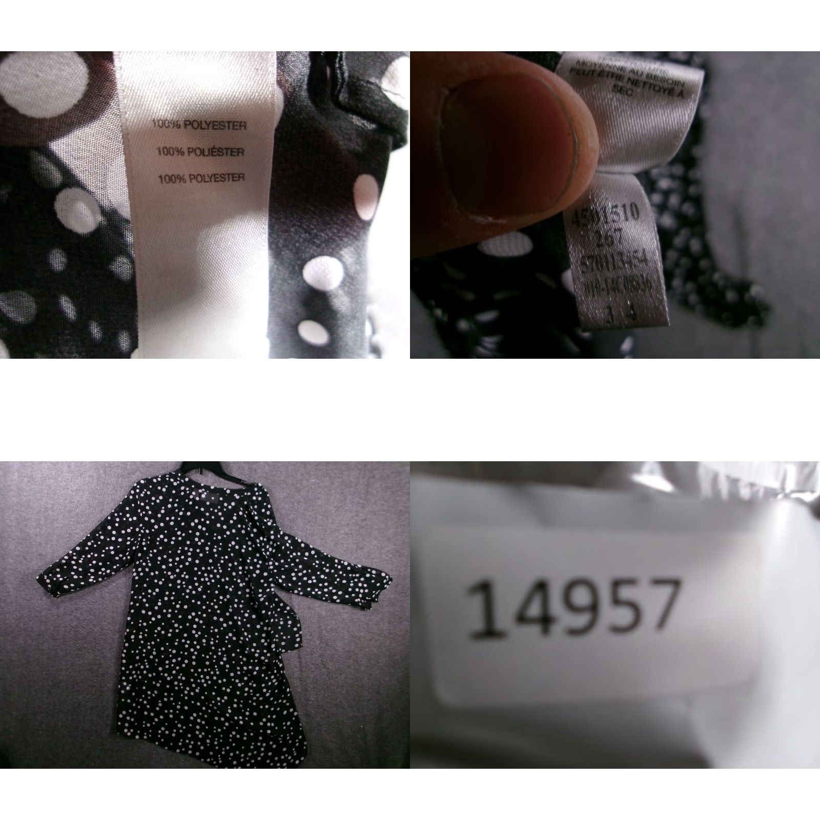 Vintage Chicos Blouse Womens S Black White Polka Dot Tunic 3/4 Sleeve V-Neck Hi-Lo Hem Slim Pullover Dry Clean Only Size S / US 4 / IT 40 - 8 Thumbnail