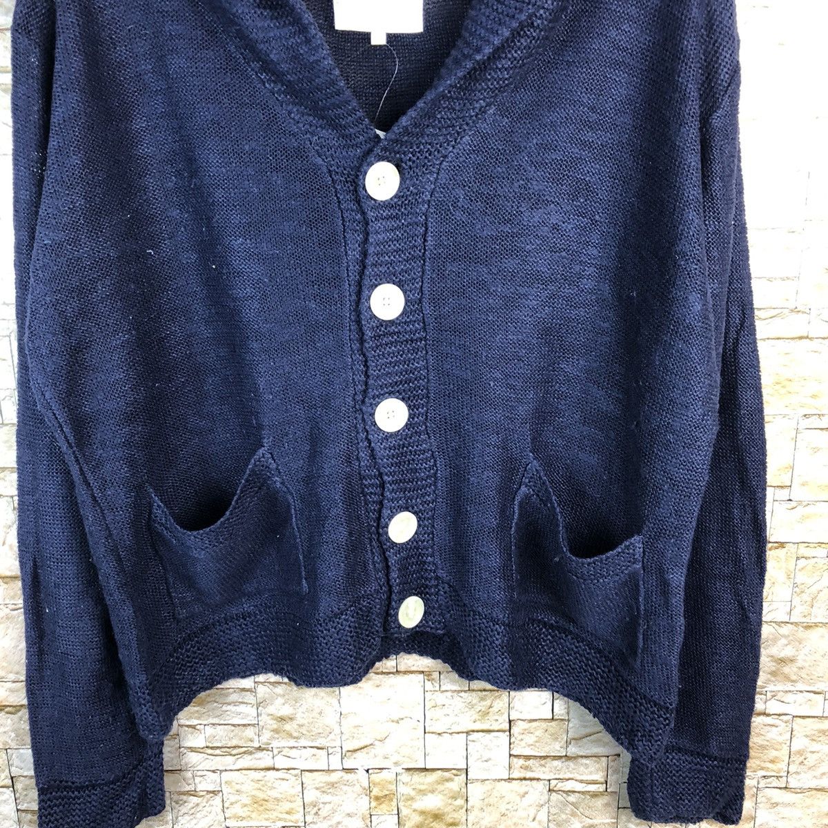 Japanese Brand Ikka Dark Blue Cardigan Knitwear #A1214 Size US L / EU 52-54 / 3 - 6 Thumbnail