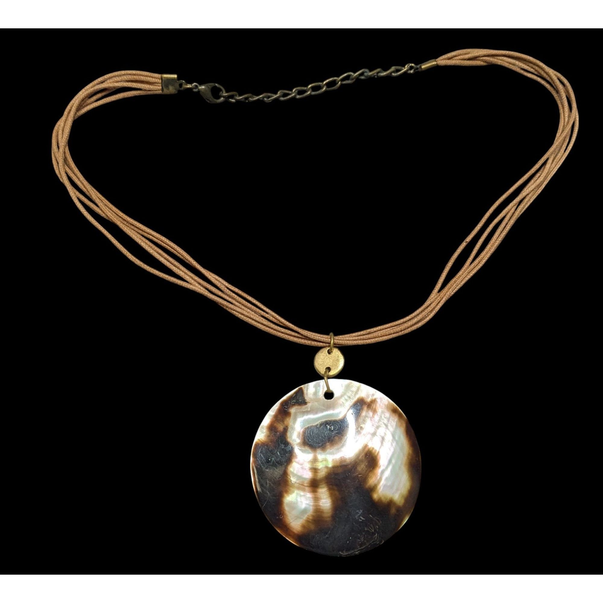 Other Bohemian Shell Pendant Necklace Brown And Cream On Tan Cord Size ONE SIZE - 1 Thumbnail