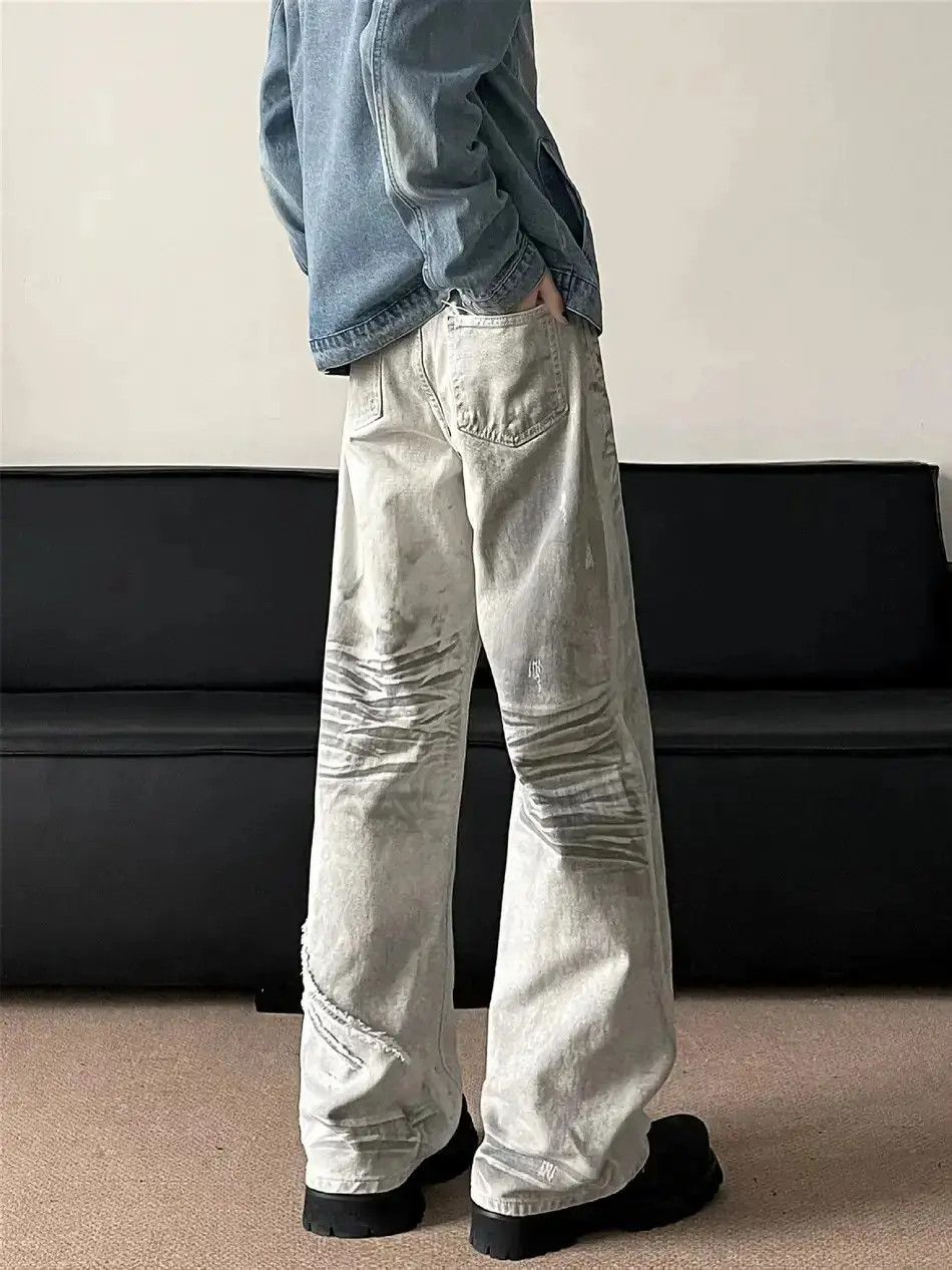 Japanese Brand Retro loose dirty dyed white wide leg jeans Size US 32 / EU 48 - 1 Thumbnail