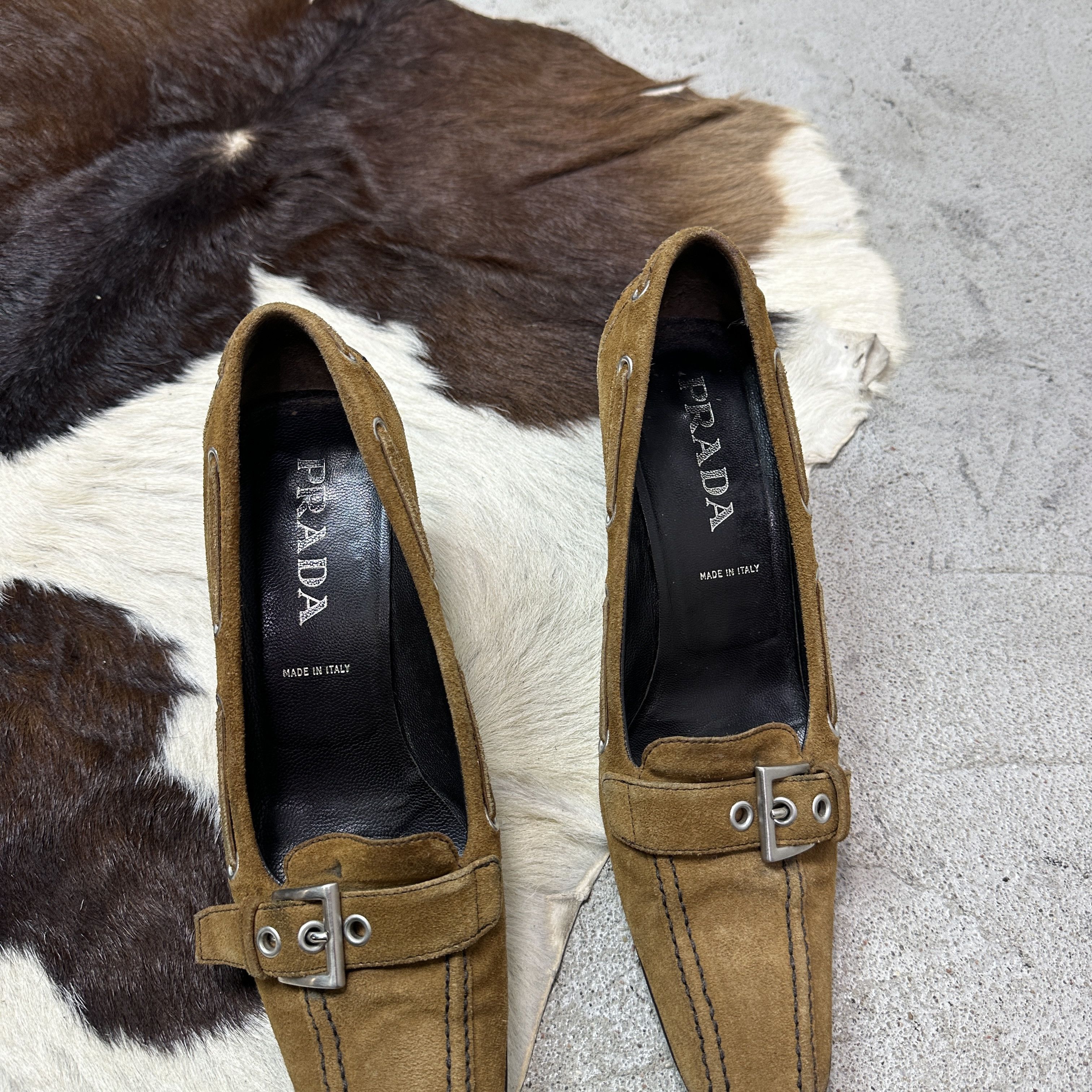 Vintage Vintage Leather Prada Suede Buckled Kitten Heels Y2K Size US 9.5 / IT 39.5 - 4 Thumbnail