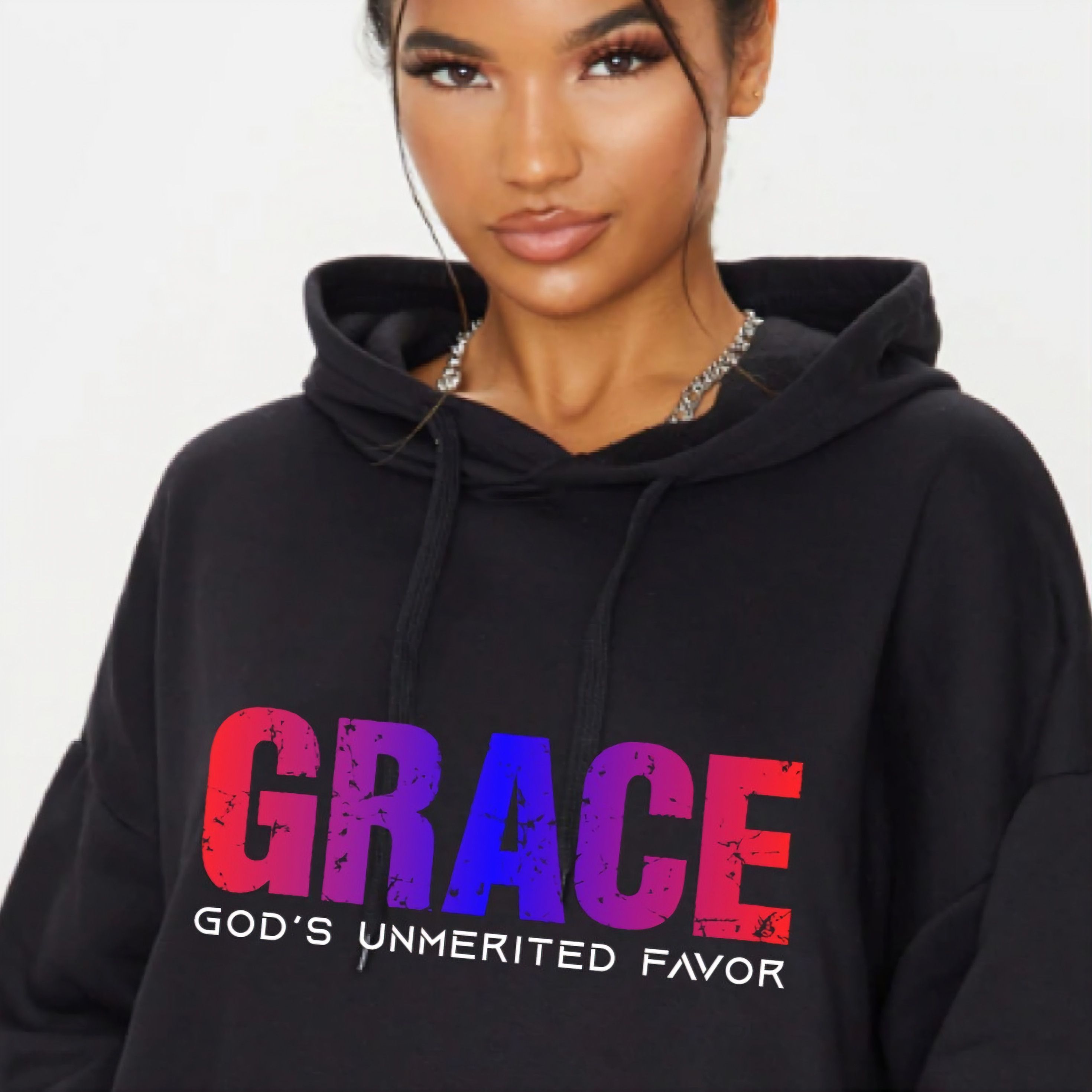 Hanes Women's Custom Hoodies - “Grace – God’s Unmerited Favor” Size L / US 10 / IT 46 - 1 Thumbnail