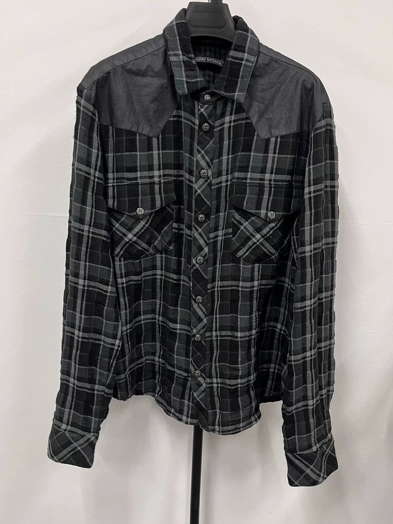 Chrome Hearts Chrome Hearts Plaid Leather Trim Shirt Jacket Size US L / EU 52-54 / 3 - 1 Thumbnail