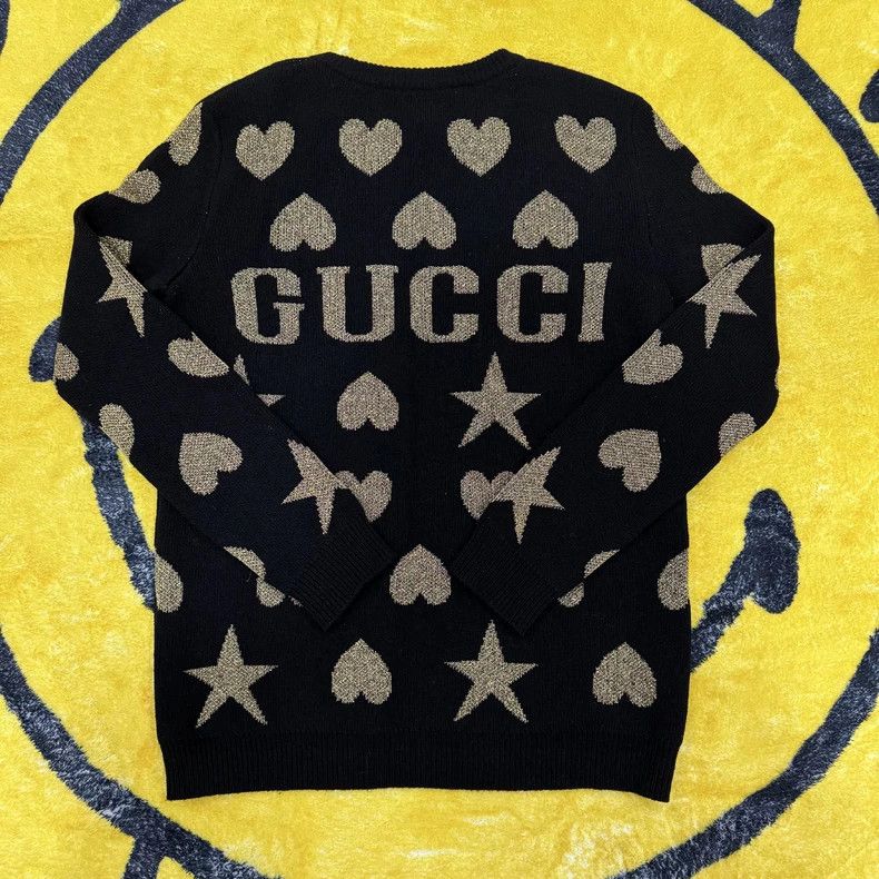 GucciGolden letter pattern design wool long-sleeved pullove