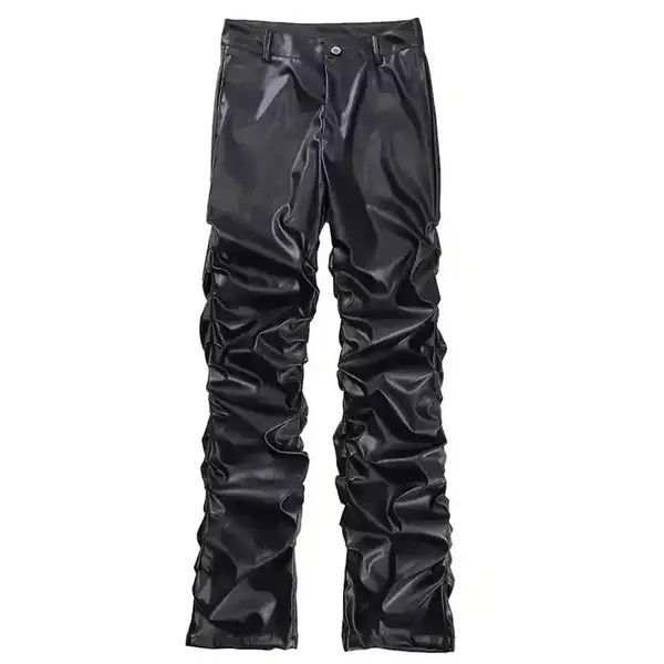 VIBE Punk Warped Waxed Leather Baggy Pants Size US 32 / EU 48 - 4 Thumbnail