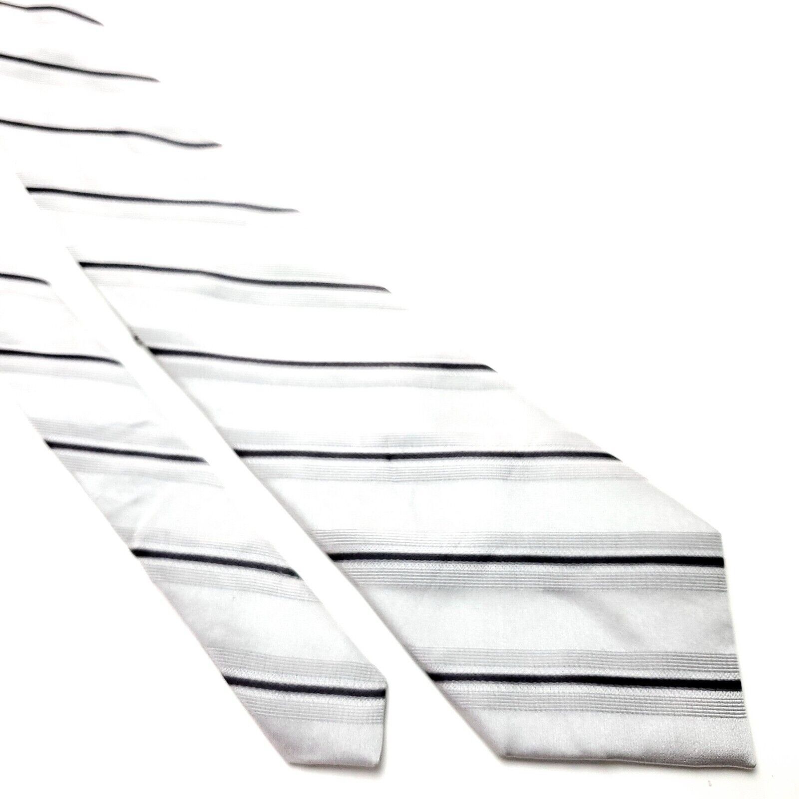 Calvin Klein Calvin Klein Silk Tie Woven Silver Striped Size ONE SIZE - 1 Thumbnail