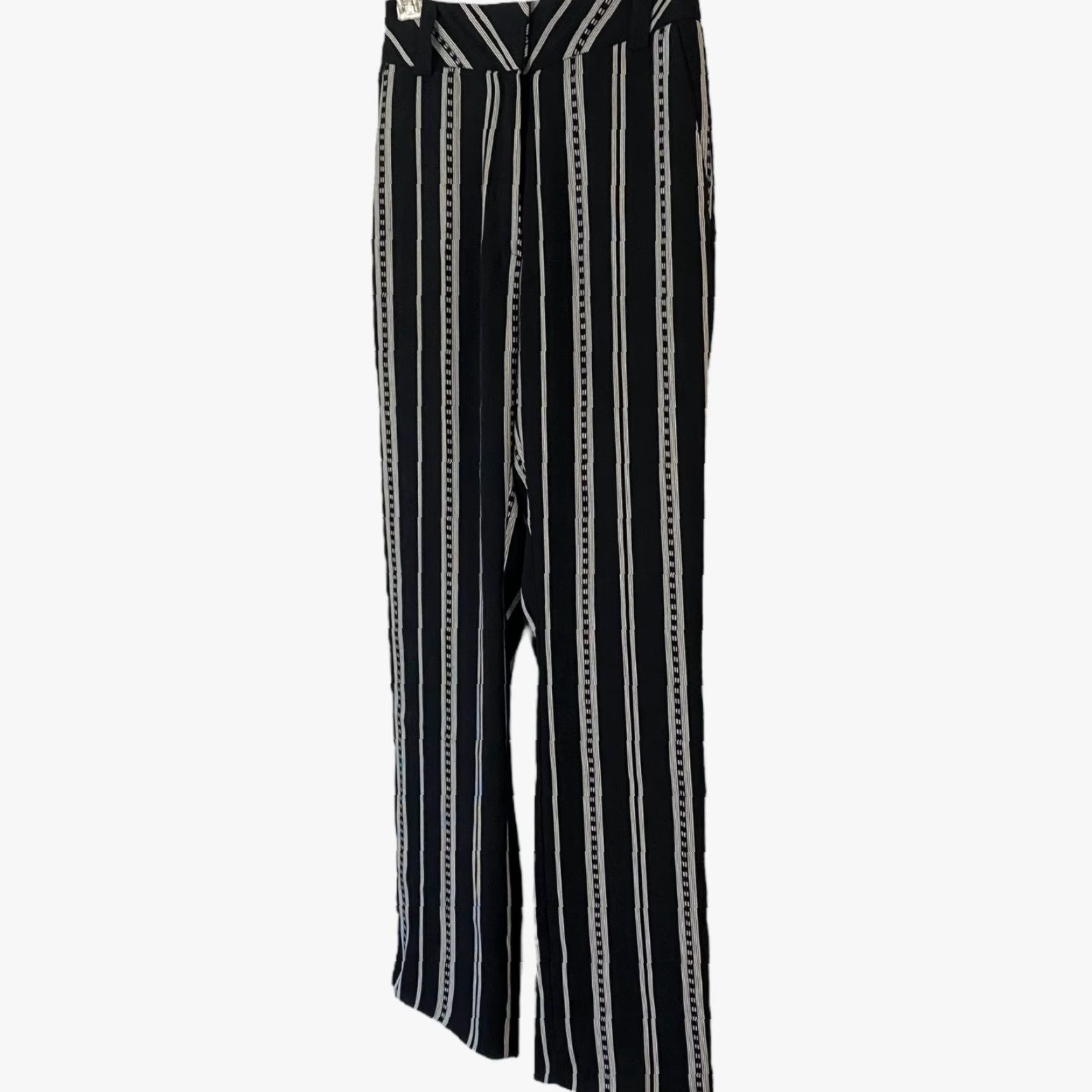 Zara Topshop Wide-Leg Trouser Pants Women's Size 0 Black White Striped High-Waisted Dress Pants Pants Women Black Striped Wide-Leg Topshop 0 Size 25" / US 0 / IT 36 - 2 Thumbnail