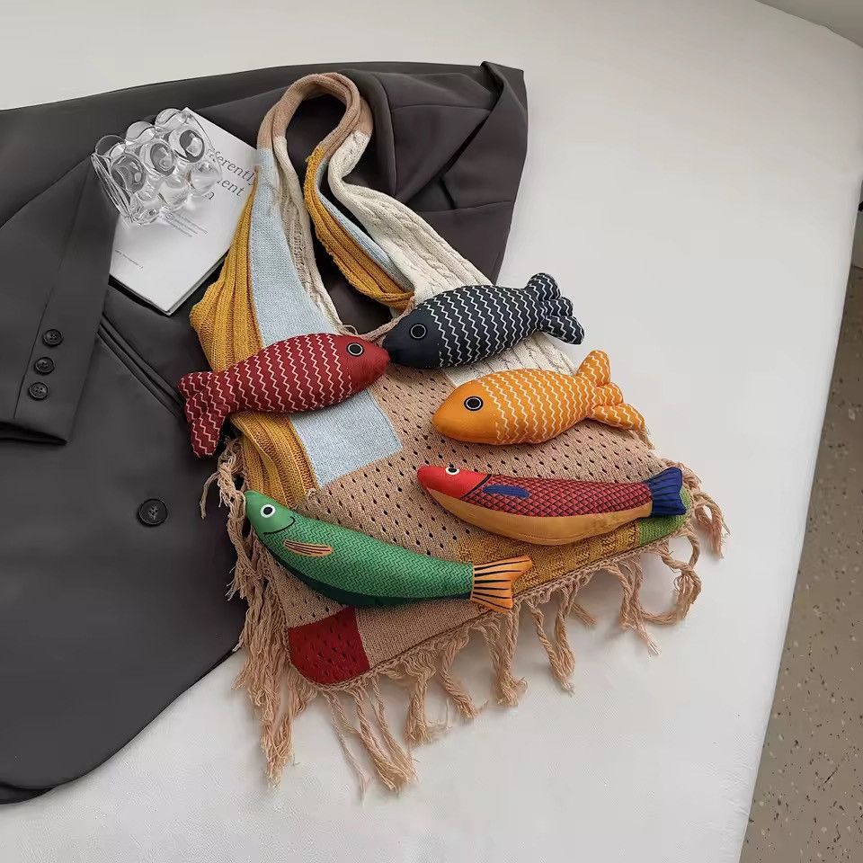 Handmade Handmade Knitted Fish Summer Beach Shoulder Shopping Bag Size ONE SIZE - 2 Thumbnail