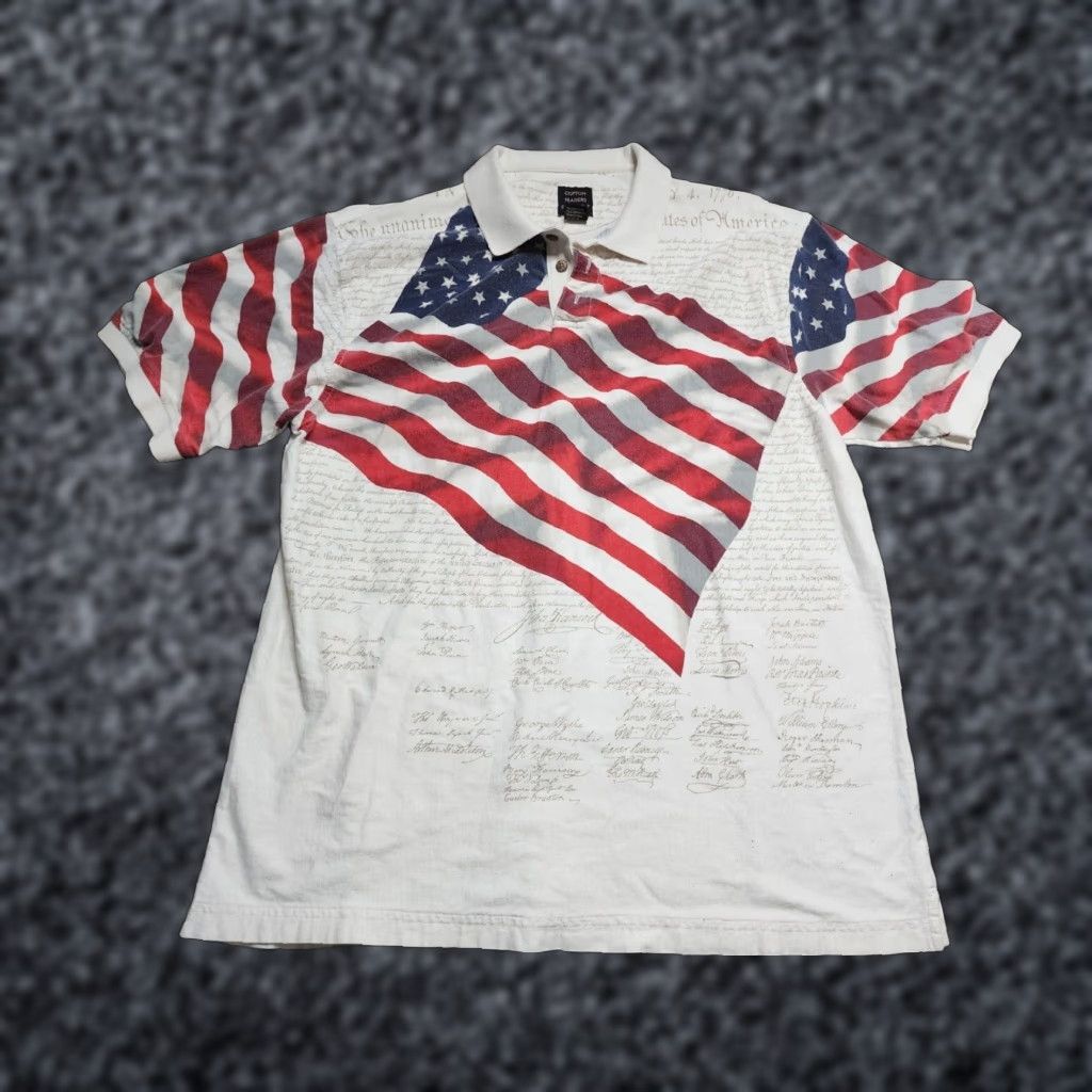 Cotton Traders Cotton Traders Sport Mens XL Declaration of Independence American Flag Polo Shirt Patriotic All Over Size US XL / EU 56 / 4 - 1 Thumbnail