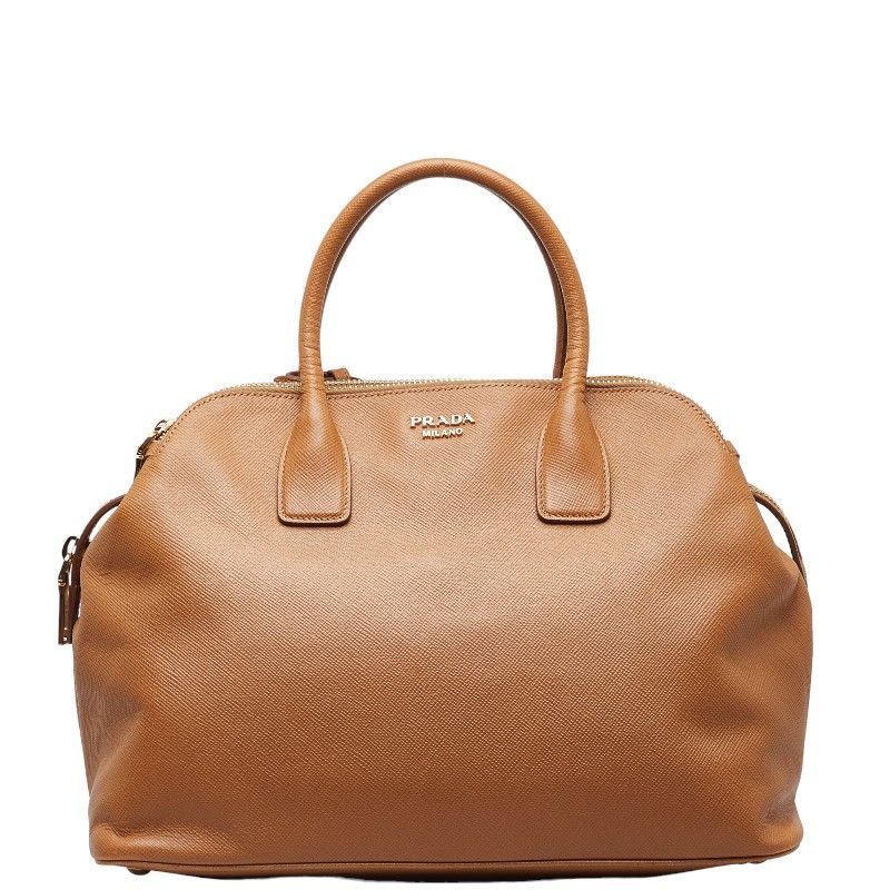 image of Prada Saffiano Cuir Triple Zip Dome Tote Bag in Brown, Women's