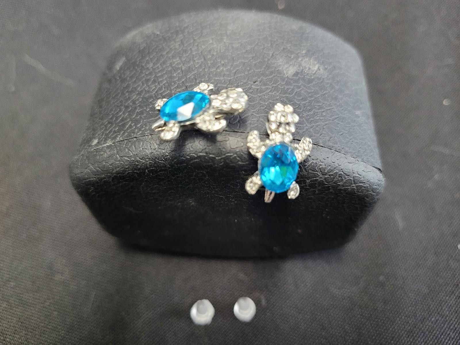 The Unbranded Brand Sparkling Turtle Earrings - Light Blue Size ONE SIZE - 2 Thumbnail