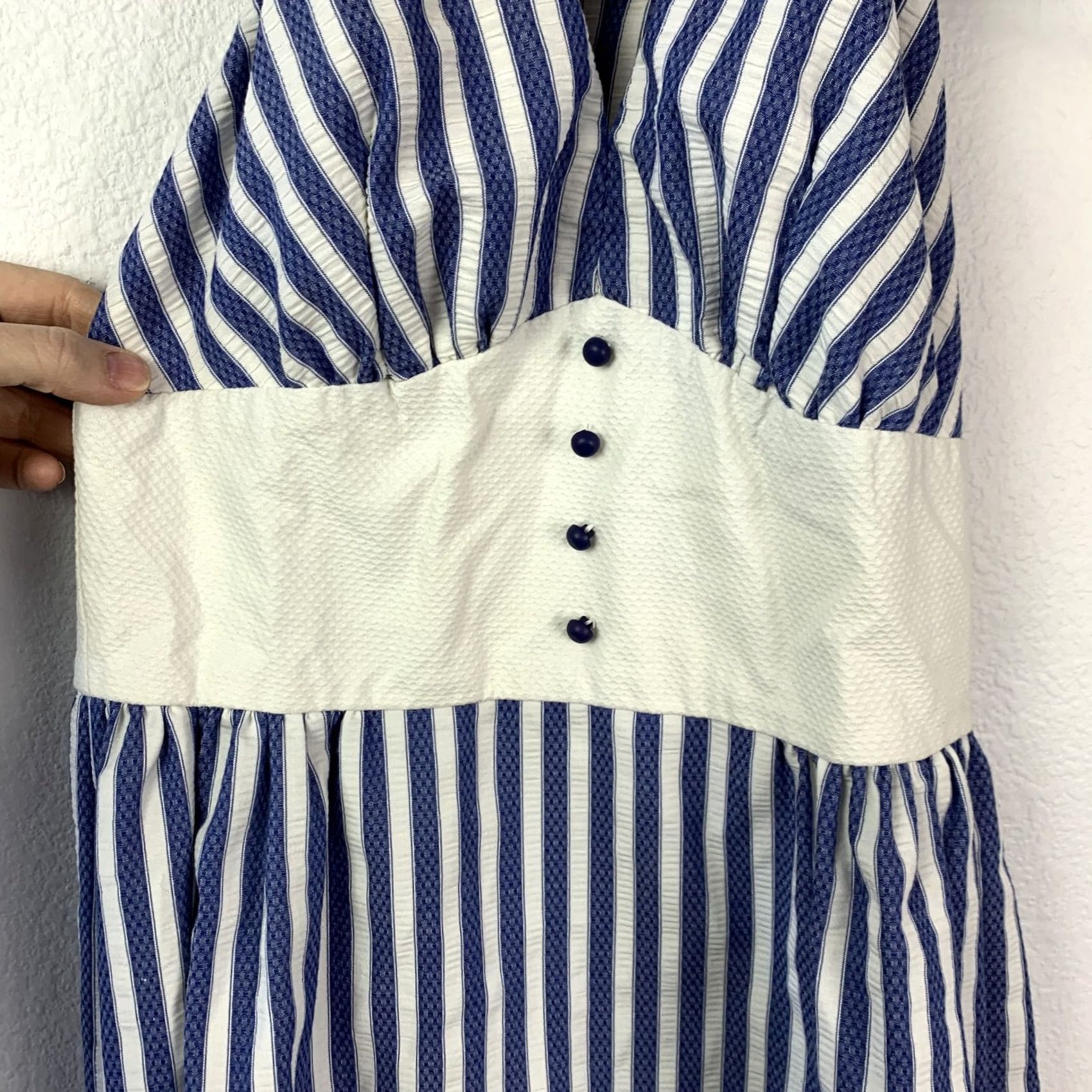 Vintage VINTAGE Blue White Stripe Halter Maxi Dress A-Line Tea Party Summer Women XS Summer Beach Nautical Vintage Tea Party Womens Sleeveless Halter Dress Size XS / US 0-2 / IT 36-38 - 2 Thumbnail