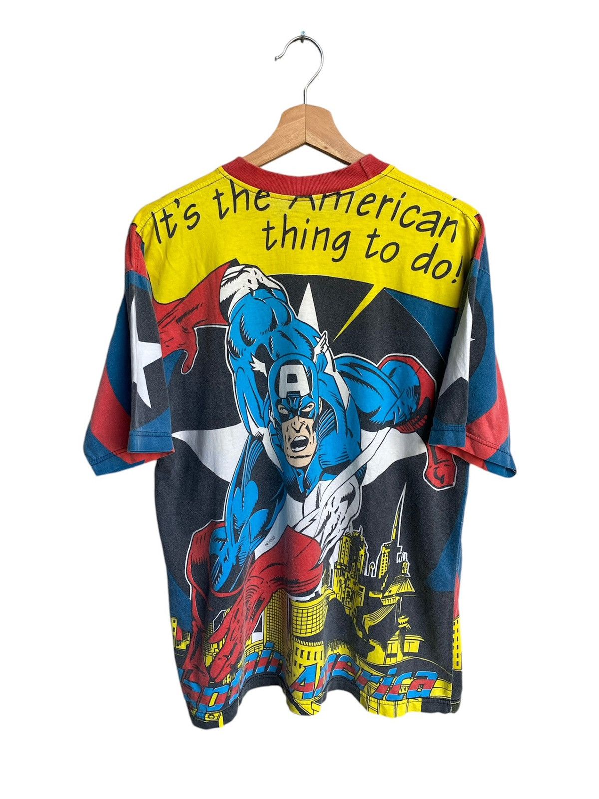 Cartoon Network × Marvel Comics × Vintage 🔥🔥RARE Vintage 90s Captain America AOP Marvel tee Size US L / EU 52-54 / 3 - 2 Thumbnail