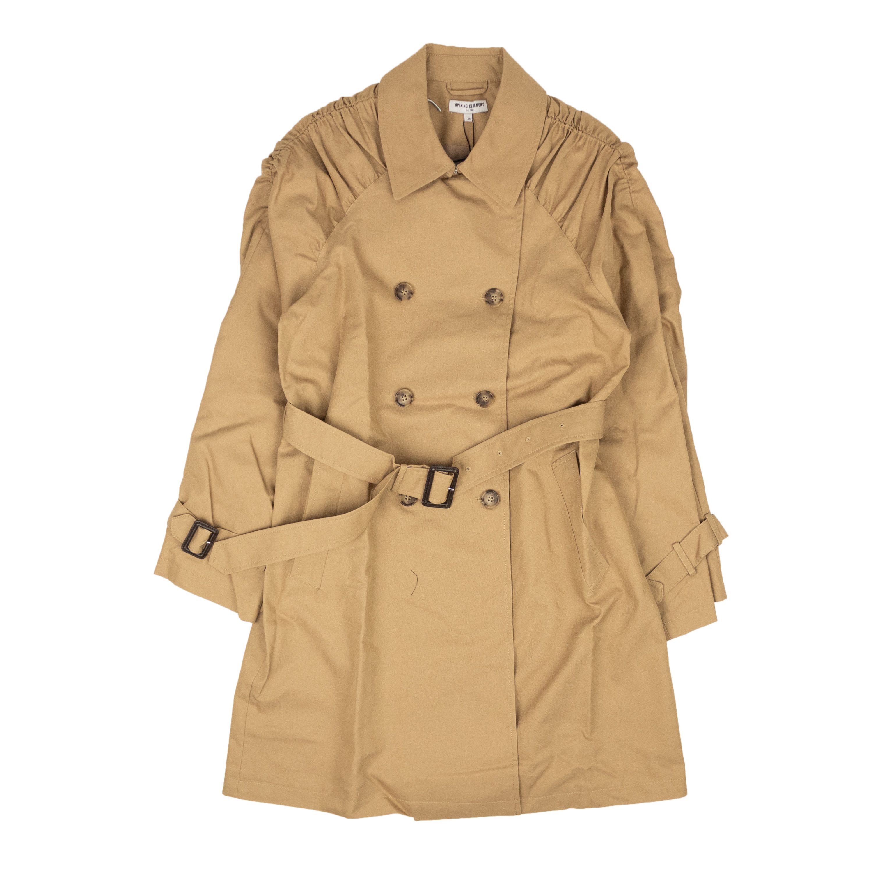 image of Opening Ceremony Sand Brown Cotton Smocked Trench Coat Size M, Women's
