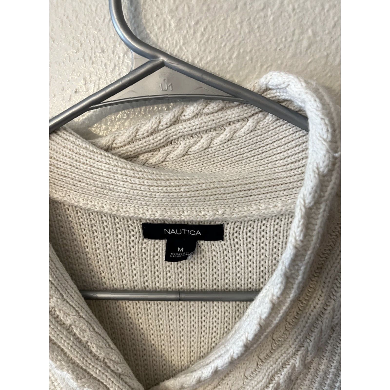 Nautica Nautica Women's Medium Ivory Cable-Knit Shawl Neck Sweater Size M / US 6-8 / IT 42-44 - 3 Thumbnail