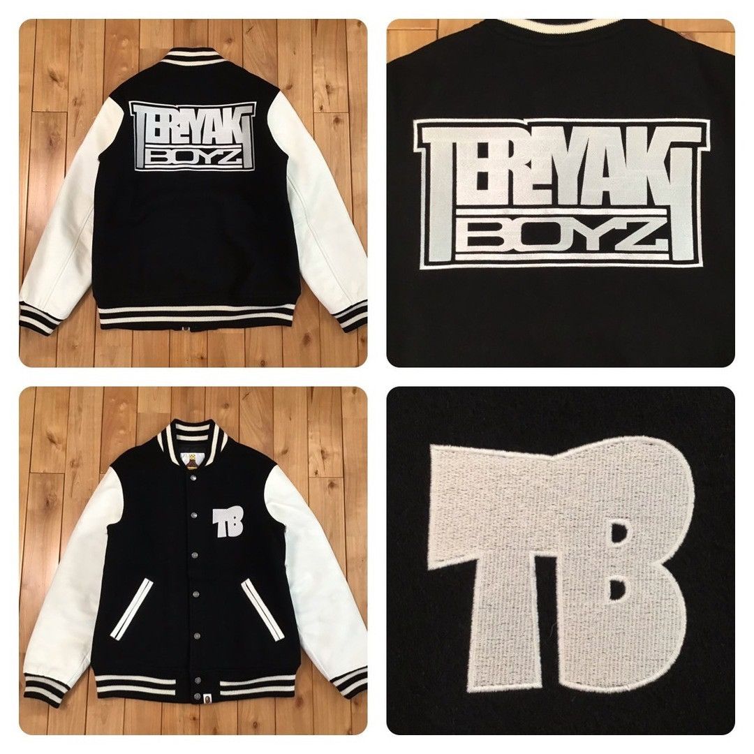 BAPE TERIYAKI BOYS leather sleeve varsity jacket Kanye NIGO