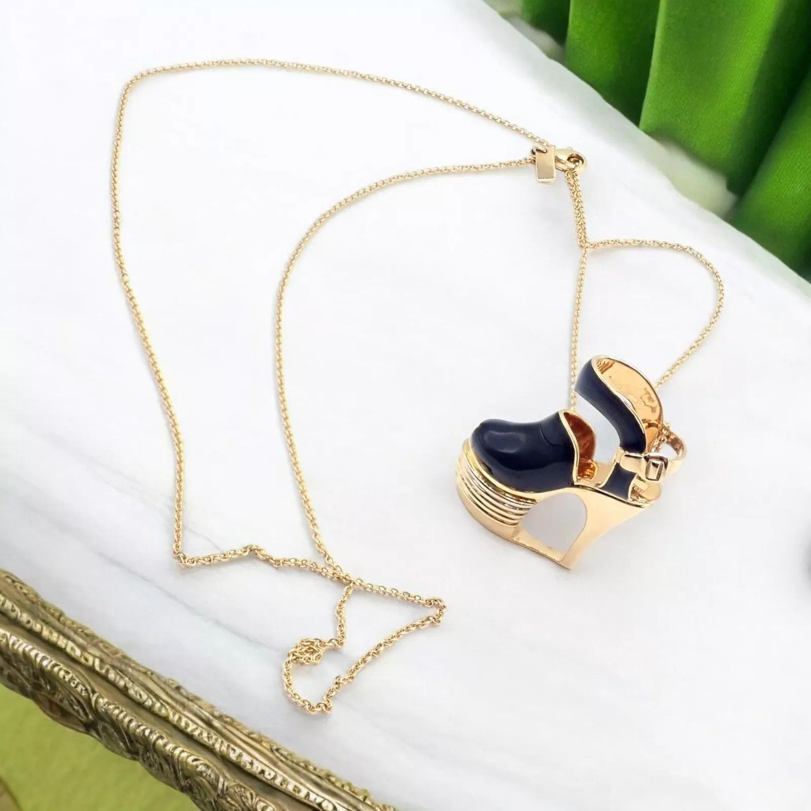 Salvatore Ferragamo 18K Yellow Gold Enamel Shoe Pendant Necklace Size ONE SIZE - 2 Thumbnail