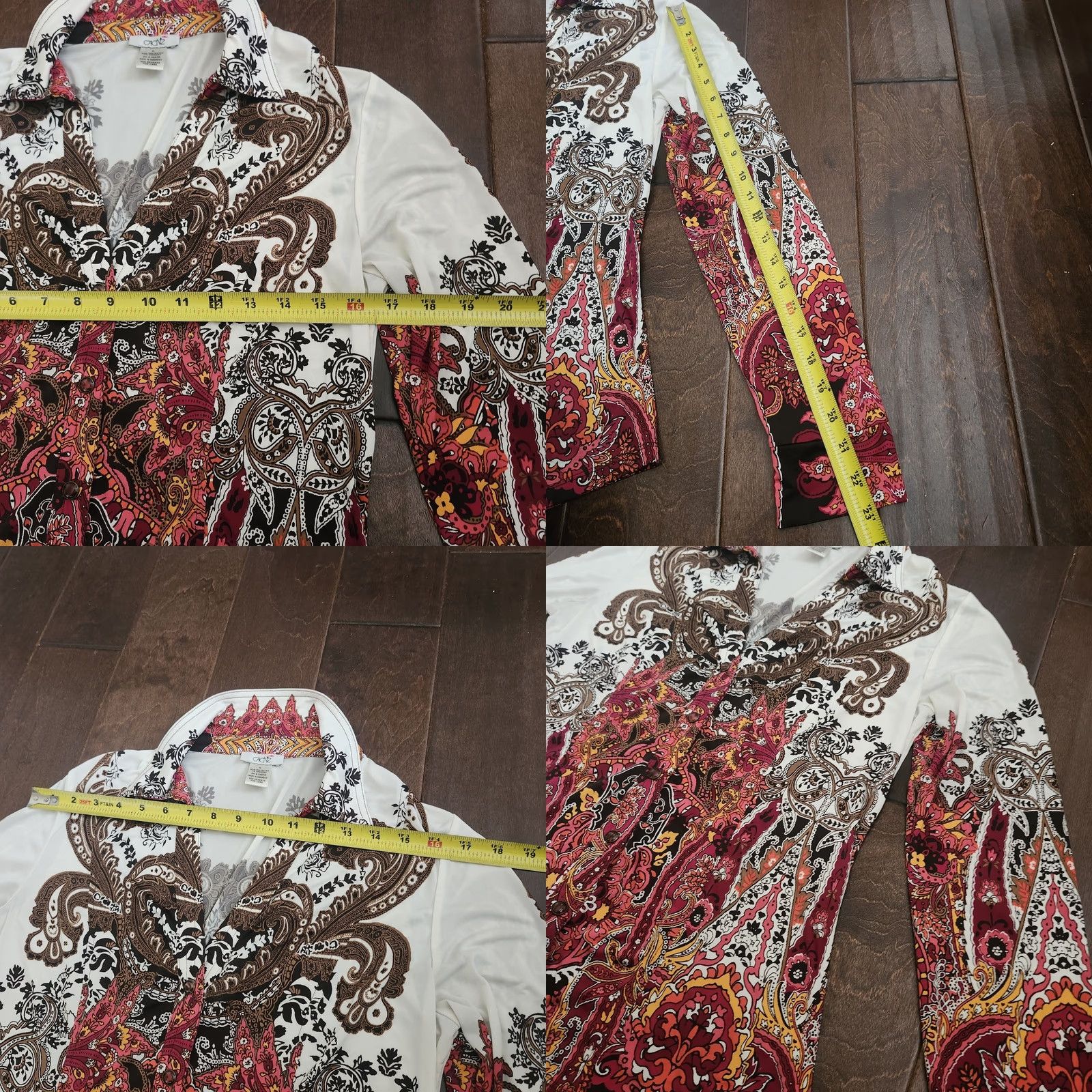 Vintage Cache Boho Paisley Blouse Womens M Long Sleeve Button Stretch Top Size M / US 6-8 / IT 42-44 - 9 Thumbnail