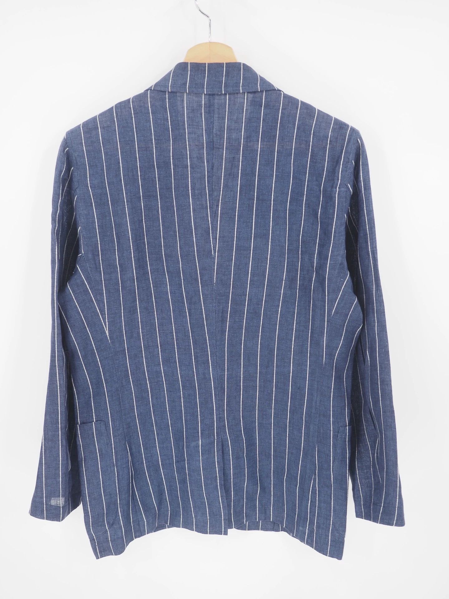 Other GIANNRTTO Dark Blue Vertical Striped Linen Suit Size 36R - 3 Thumbnail
