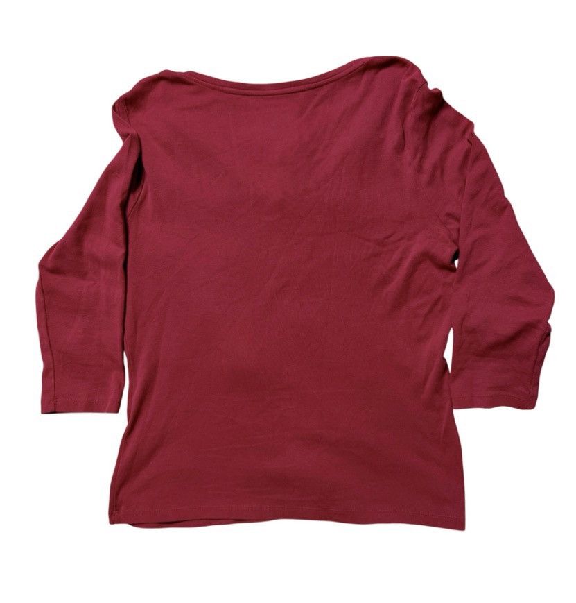 Talbots Talbots Red Ruffle-Trim V-Neck Top – 3/4 Sleeve – Size L Size L / US 10 / IT 46 - 2 Thumbnail