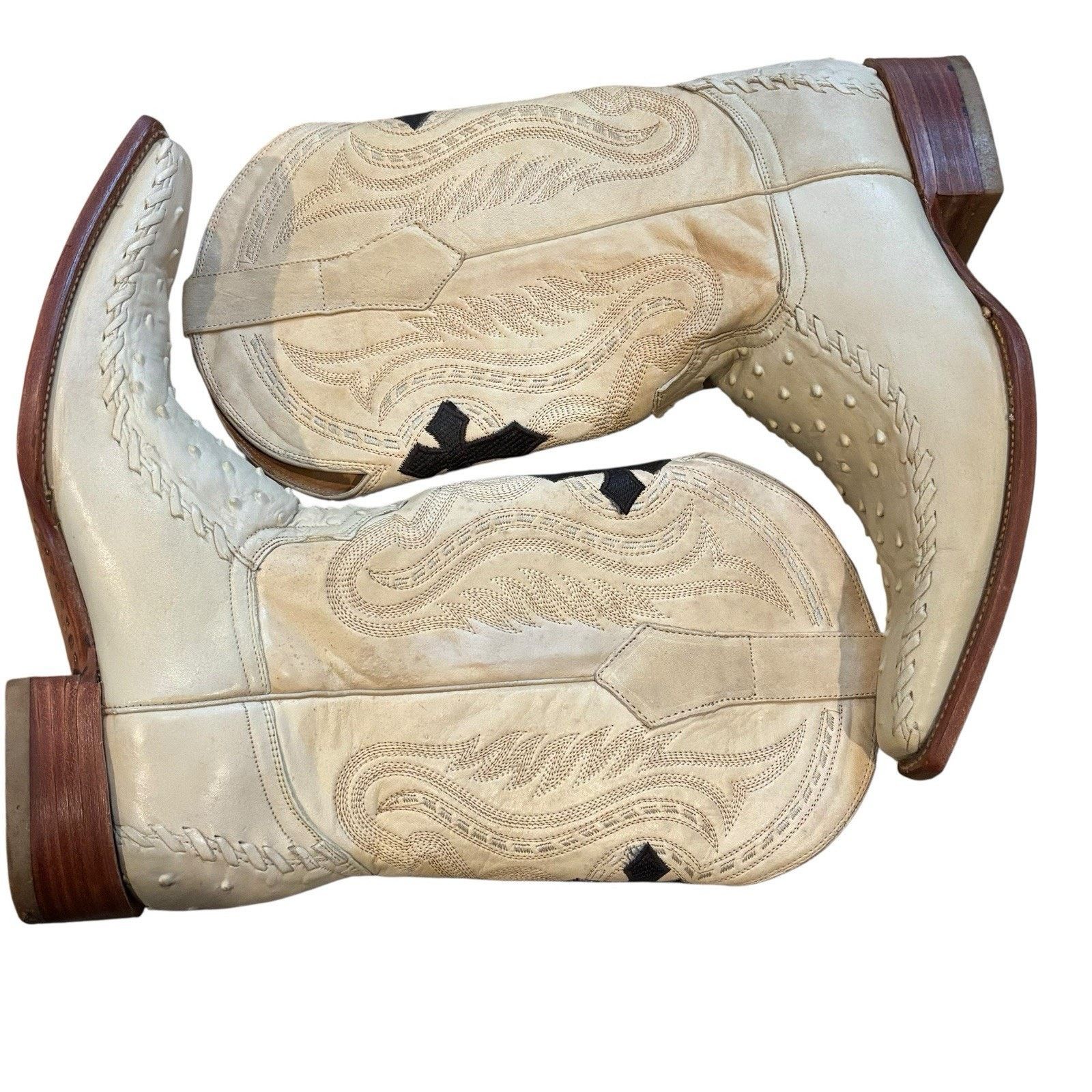 Other Aguila Real Ostrich Leather Cowboy Boots 10 Pointy Toe Cream Size US 10 / EU 43 - 8 Thumbnail