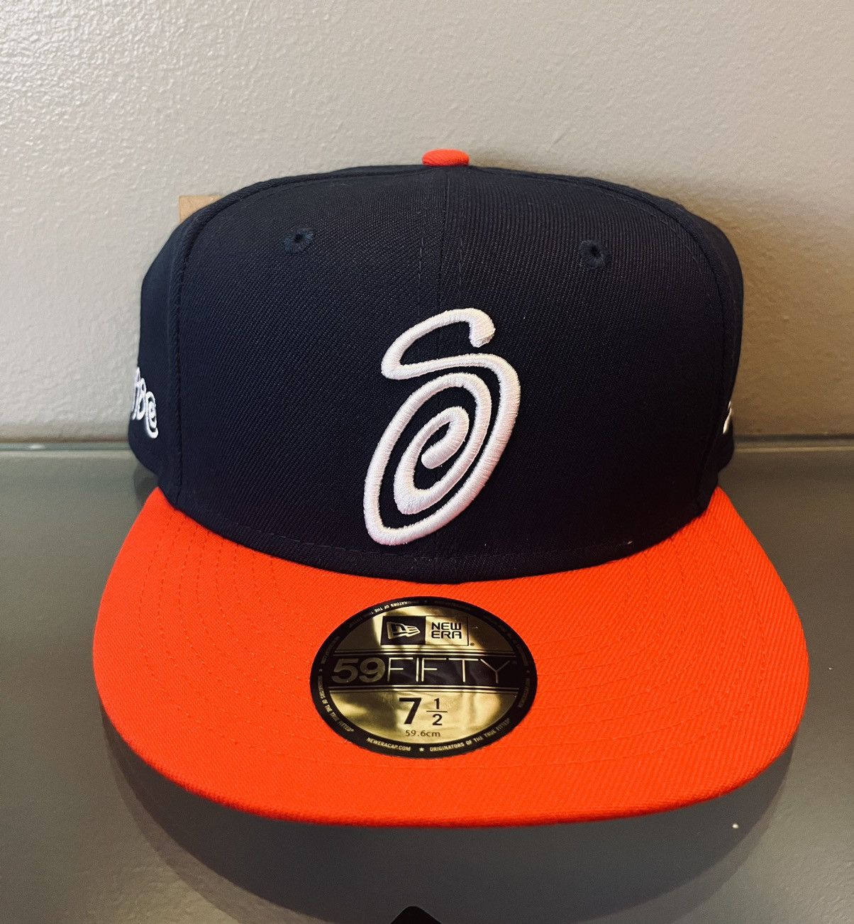 Stussy 2023 Stussy x New Era fitted 7 1/2 navy red curly S hat