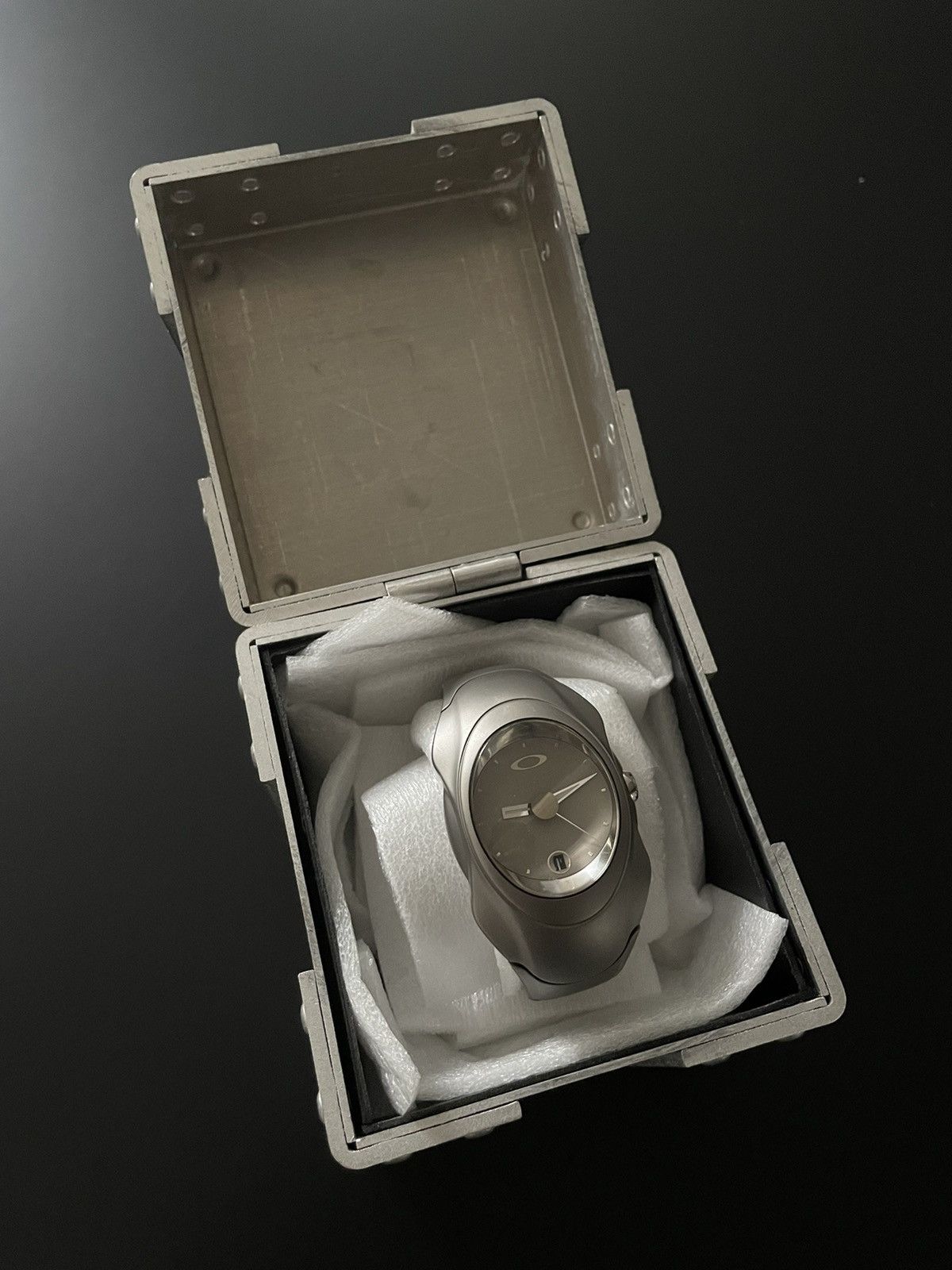 image of Oakley Timebomb (Titanium - 1998) With Oakley Vault Case in Silver, Men's