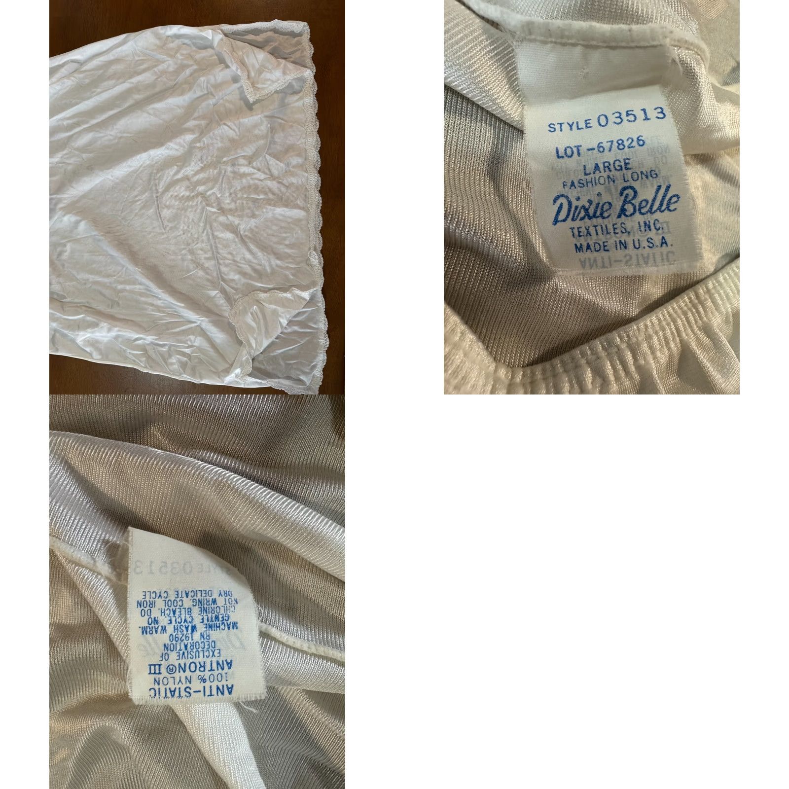 Vintage VINTAGE Dixie Belle Slip Half Large White Nylon Lace Trim Kick Slit USA Mens? Womens? Size ONE SIZE - 8 Thumbnail