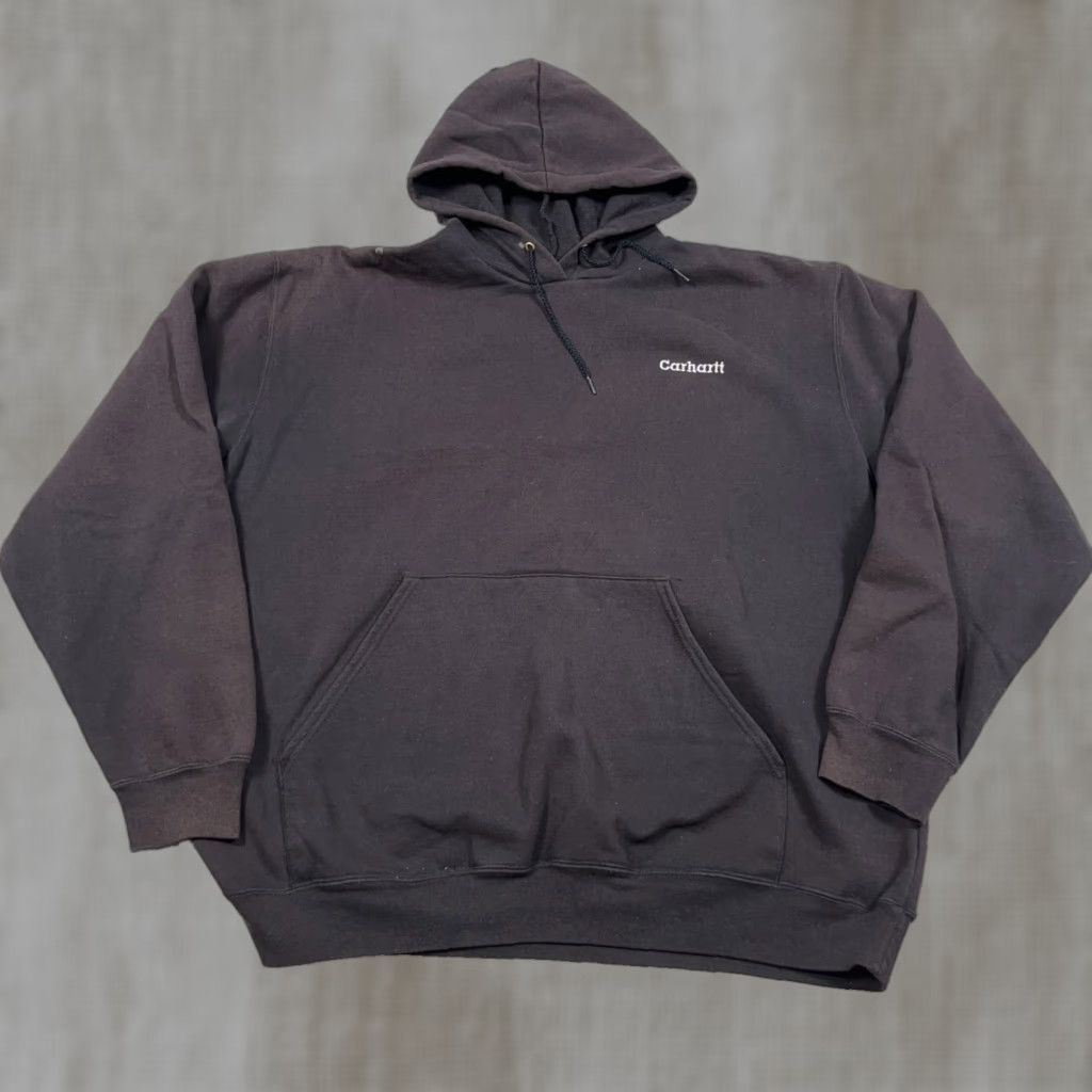 VINTAGE Carhartt Hoodie Men 2XL Black Sweatshirt Pullover Crew Neck Heavyweight Fleece Sun Faded 90s Y2K American Retro Hipster 90s Mens