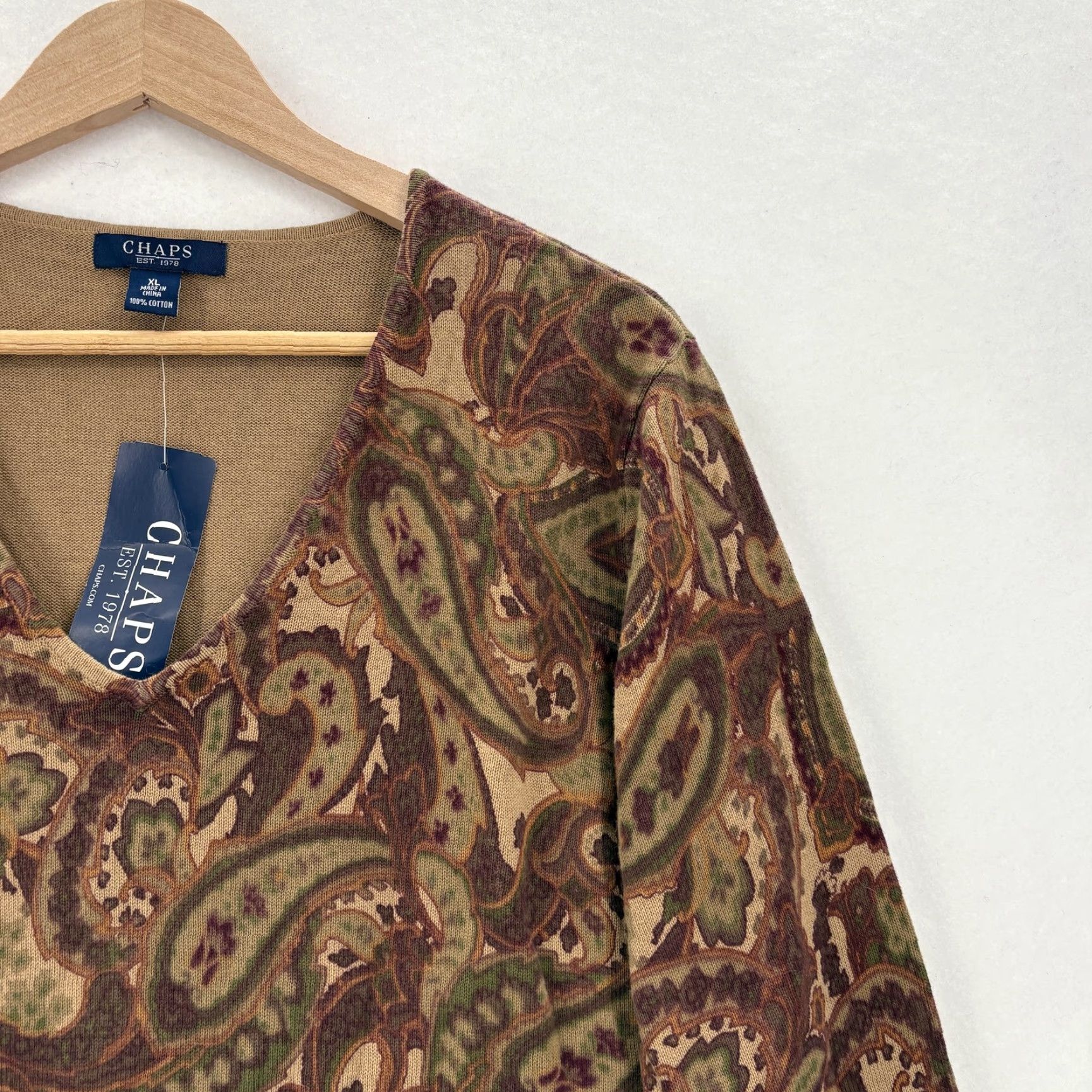 Chaps Chaps Sweater Womens XL Multicolor Paisley V Neck 100% Cotton Pullover NWT Size XL / US 12-14 / IT 48-50 - 2 Thumbnail