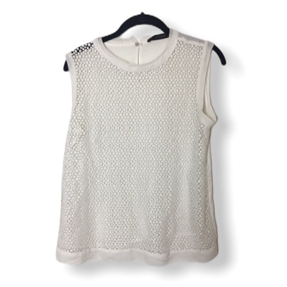 Zara Zara White Sleeveless Textured Sheer Blouse | Size S Size S / US 4 / IT 40 - 2 Thumbnail