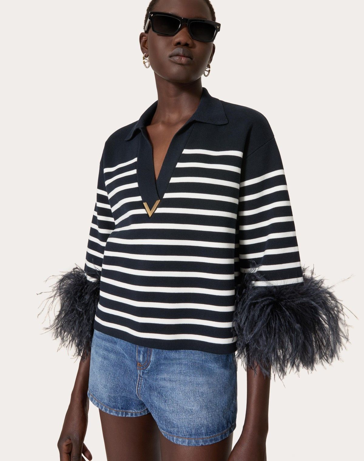 Valentino o1s1wg110525 Cotton Jumper With Feathers in Multicolor Size L / US 10 / IT 46 - 5 Thumbnail