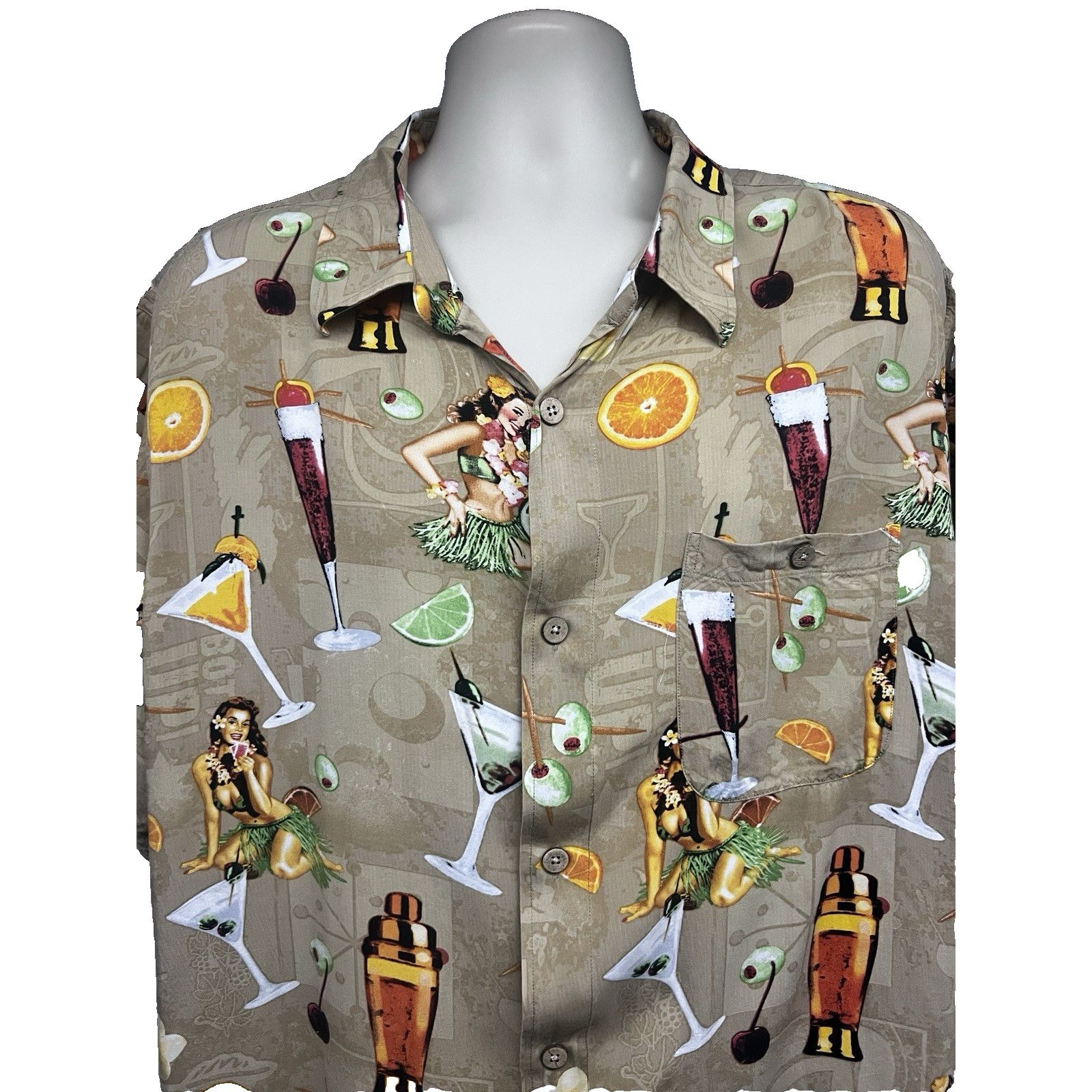 Vintage Vintage Hawaiian Tiki Cocktails Button Up Shirt 2XL Pocket Size US XXL / EU 58 / 5 - 4 Thumbnail