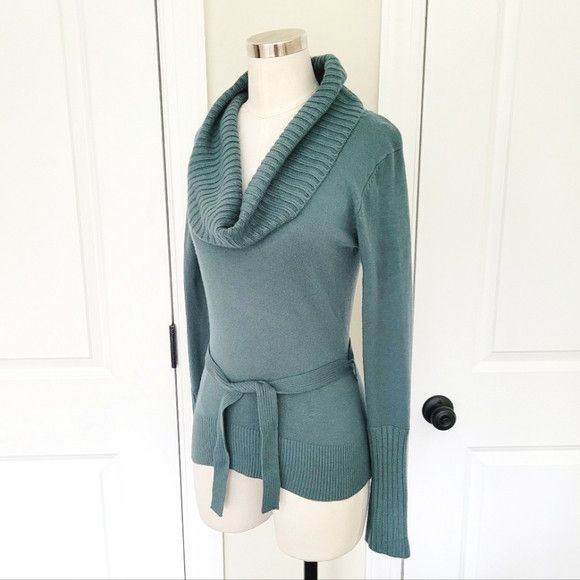 Macys Juniors' Hooked Up By IOT Teal Cowlneck Belted Sweater Size M / US 6-8 / IT 42-44 - 7 Thumbnail