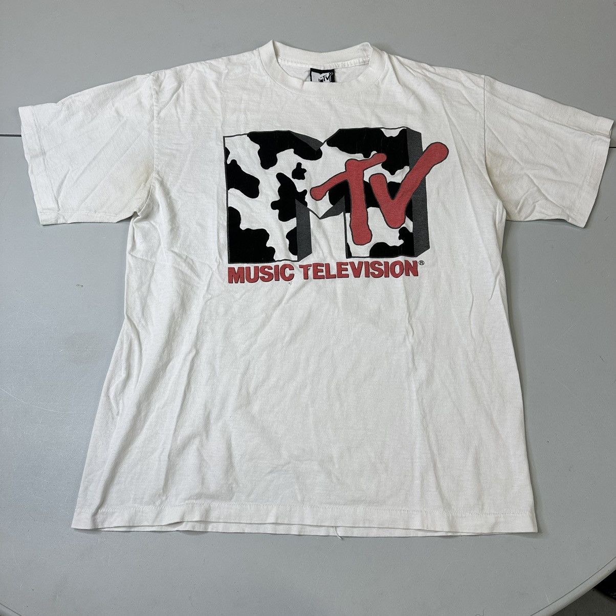 image of Vintage Mtv 1991 Cow Logo Shirt Music Television in White, Men's (Size XL)