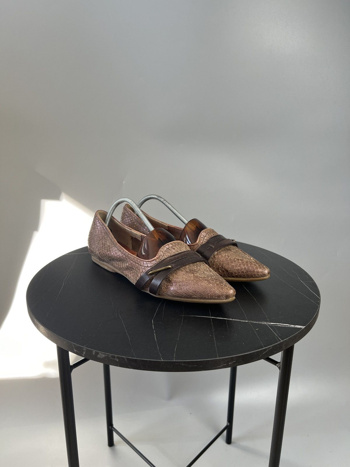 A.S.98 A.S.98 Snakeskin Leather Pointed Toe Ballet Flats (Y0501) Size US 9 / IT 39 - 2 Thumbnail