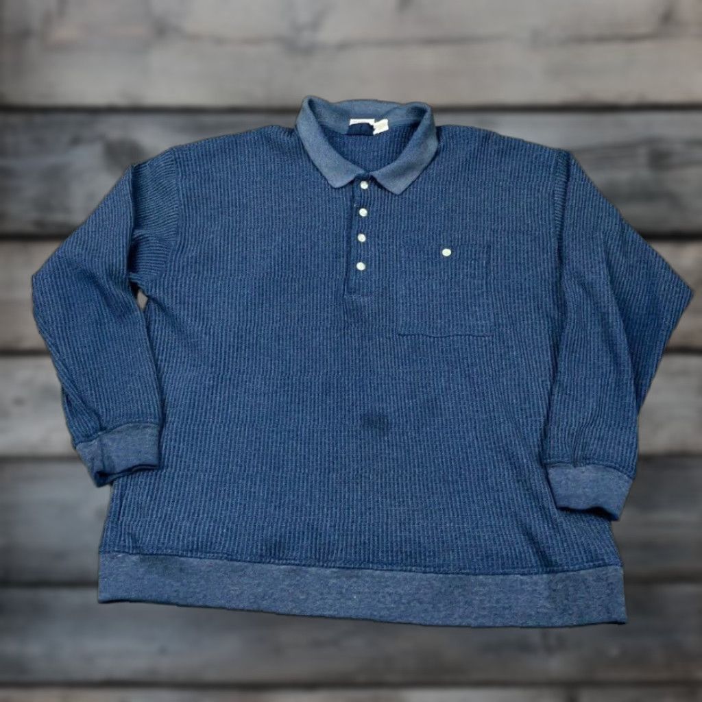 Blair VINTAGE Dad Style Thermal Collared Sweater Adult 2XL Blue Blair Size US XXL / EU 58 / 5 - 1 Thumbnail