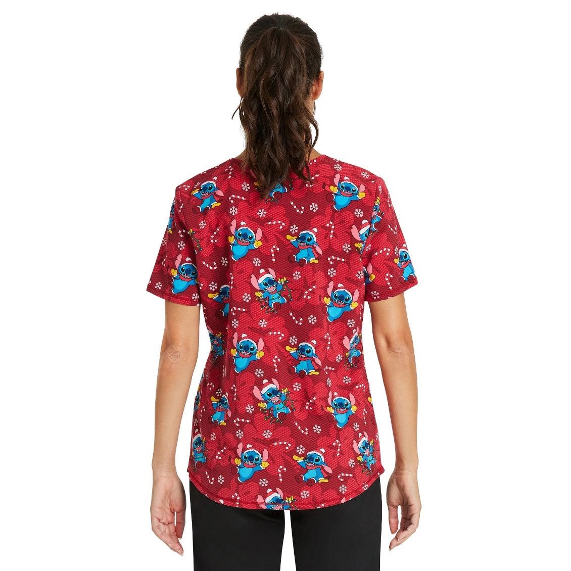 Disney Scrubstar Christmas Candy Stitch Scrub holiday Top V-neck Size M / US 6-8 / IT 42-44 - 2 Thumbnail