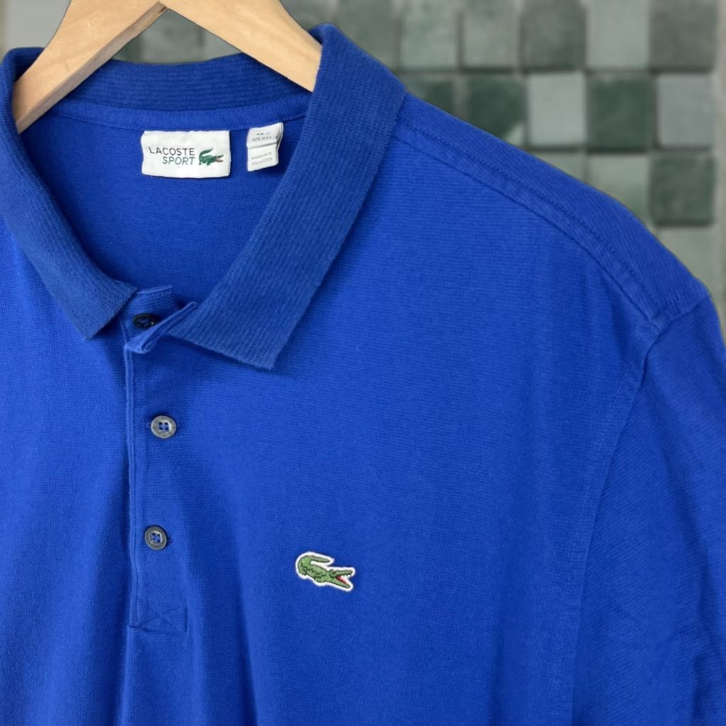 LACOSTE Polo Shirt Men 2XL Classic Cotton Short Sleeve Blue Sports