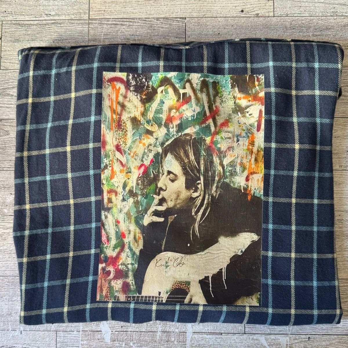 Vintage Vintage, Custom Kurt Cobain Art, Plaid Button Up Size ONE SIZE - 5 Thumbnail