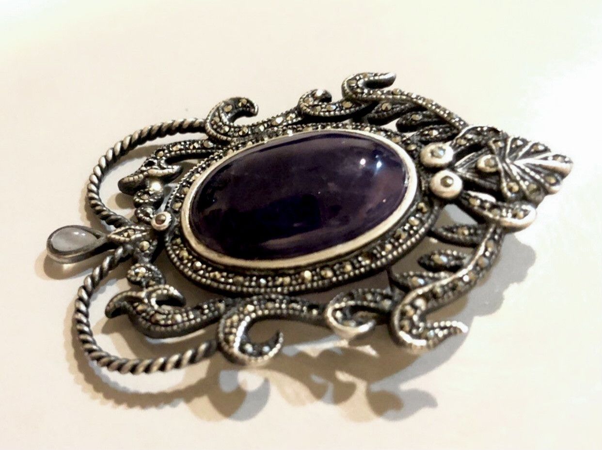 Other Vintage Art Nouveau Sterling Silver Brooch with Amethyst Size ONE SIZE - 1 Thumbnail