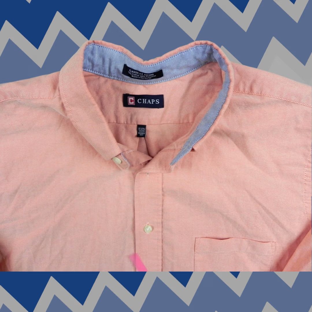 Chaps Classic Oxford Button Up Mens Shirt - Peach Color - 34/35 Size - Chaps Brand Size US XXL / EU 58 / 5 - 1 Thumbnail
