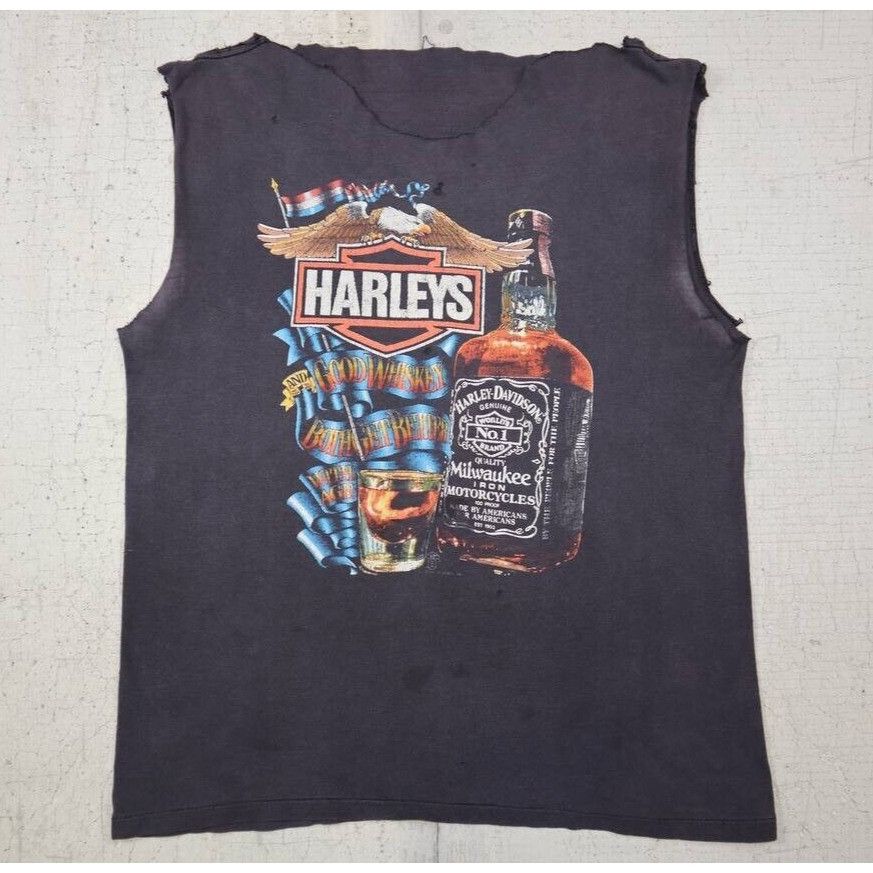 Vintage Vtg 80s Harley Davidson And Good Whiskey Sleeveless T Shirt Size US L / EU 52-54 / 3 - 1 Thumbnail
